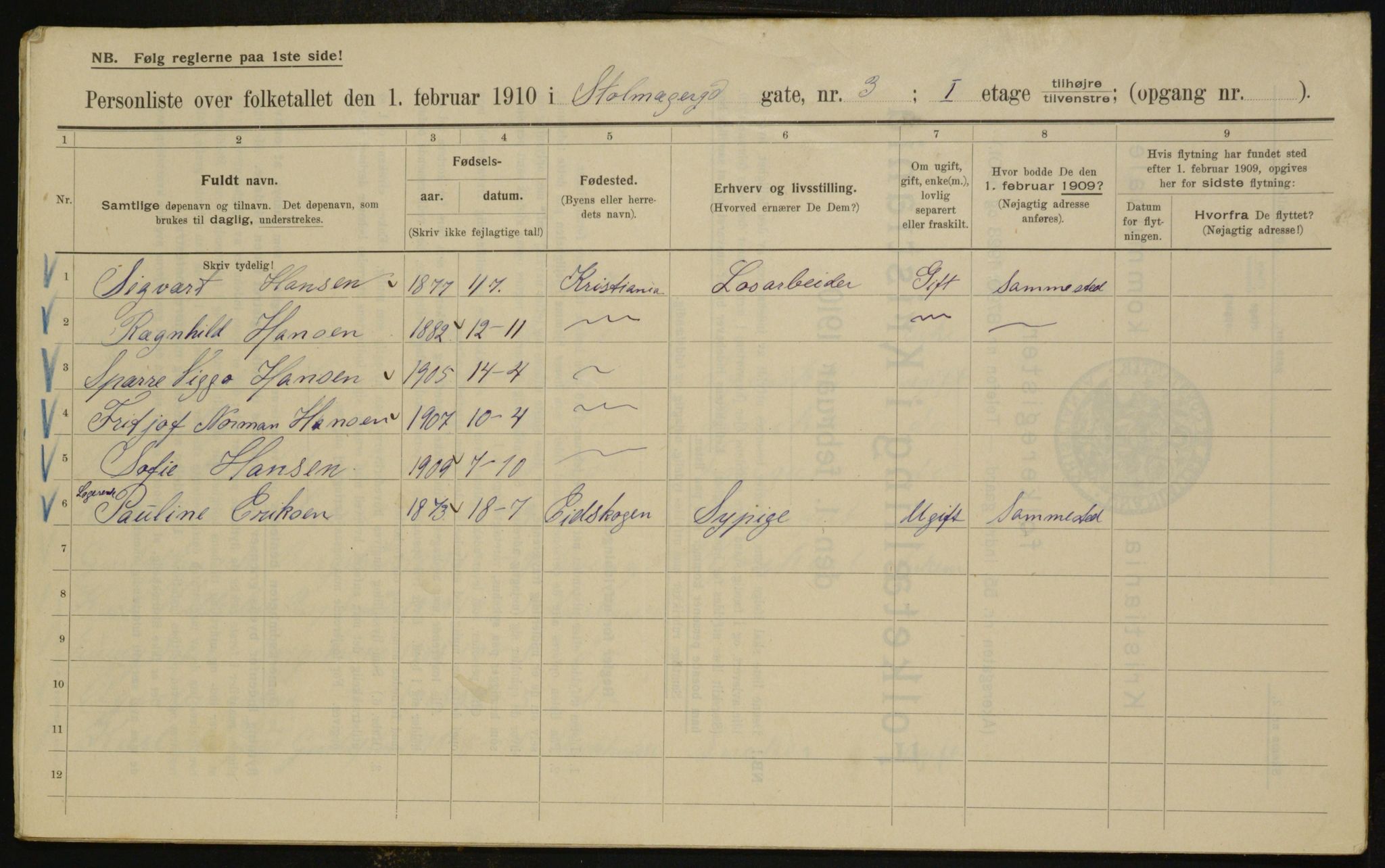 OBA, Municipal Census 1910 for Kristiania, 1910, p. 97480