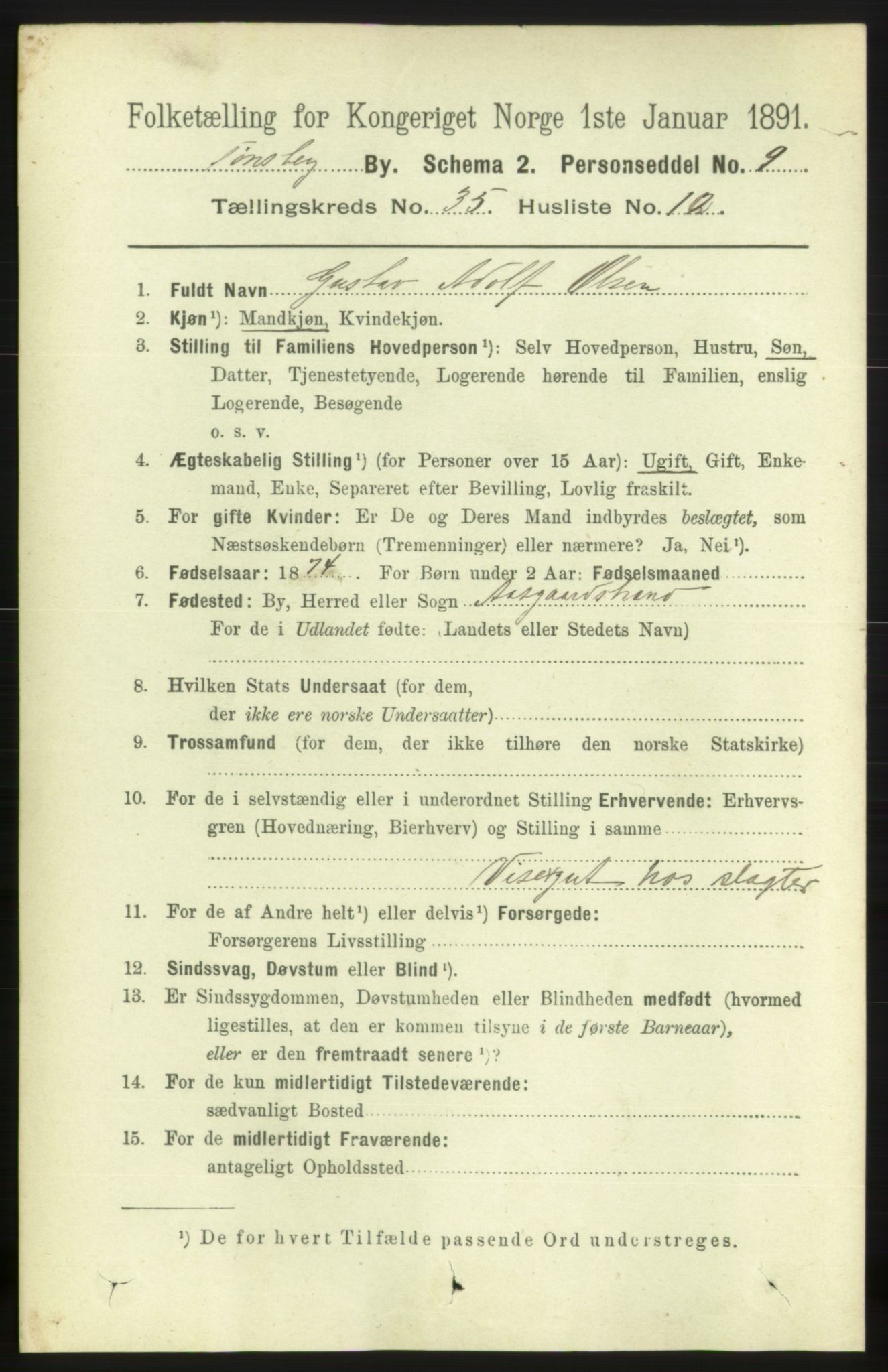 RA, 1891 census for 0705 Tønsberg, 1891, p. 7866