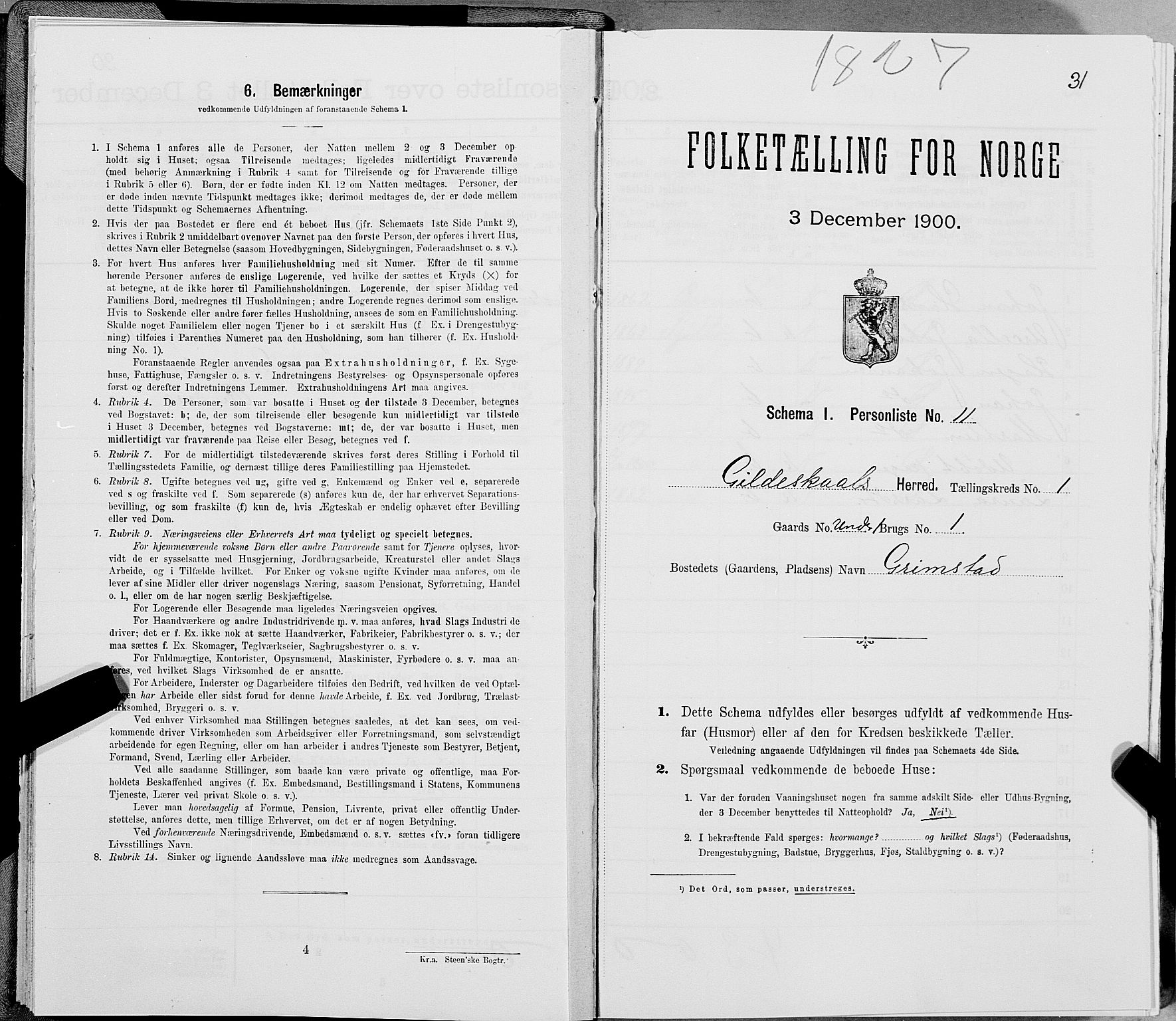 SAT, 1900 census for Gildeskål, 1900, p. 74