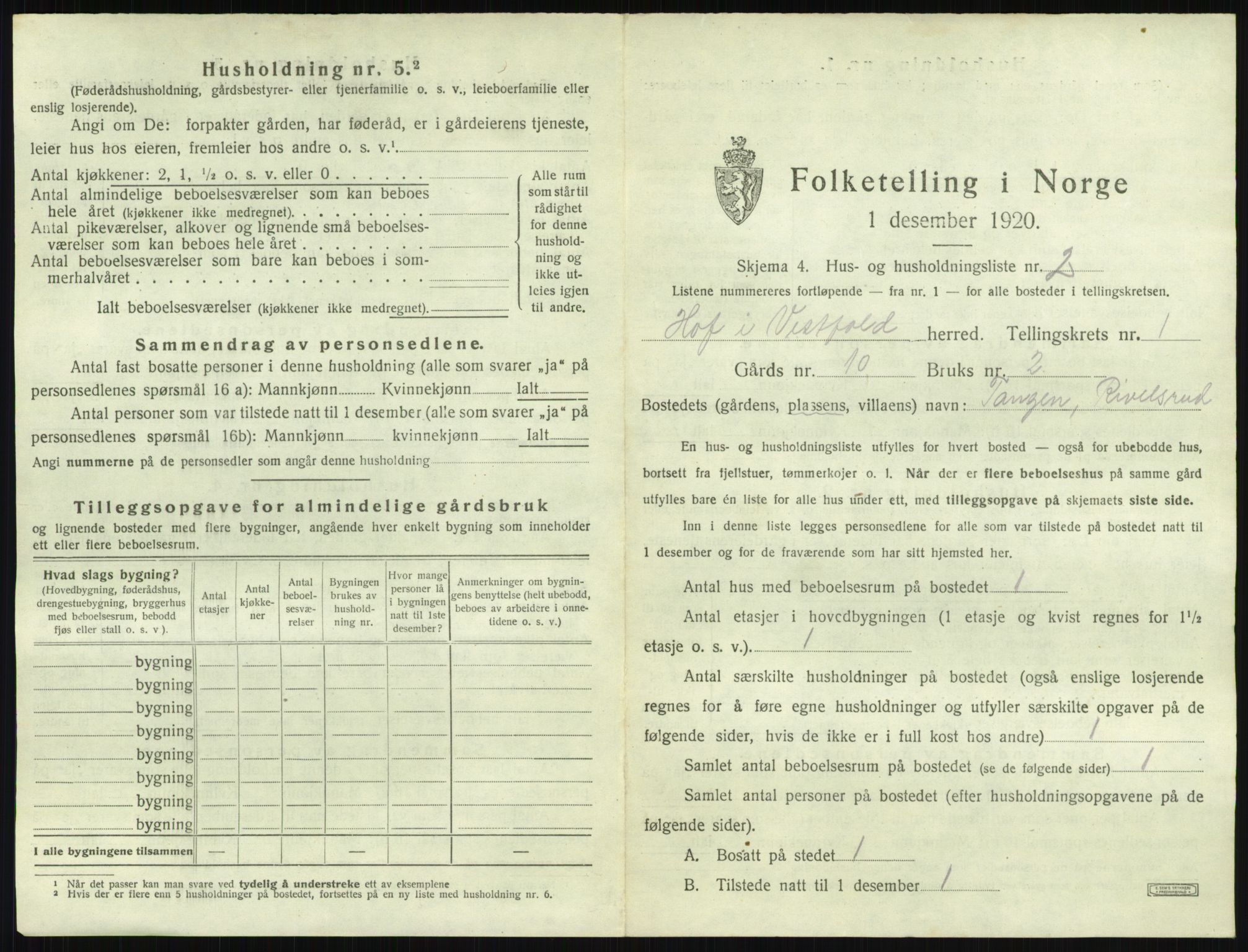 SAKO, 1920 census for Hof, 1920, p. 26