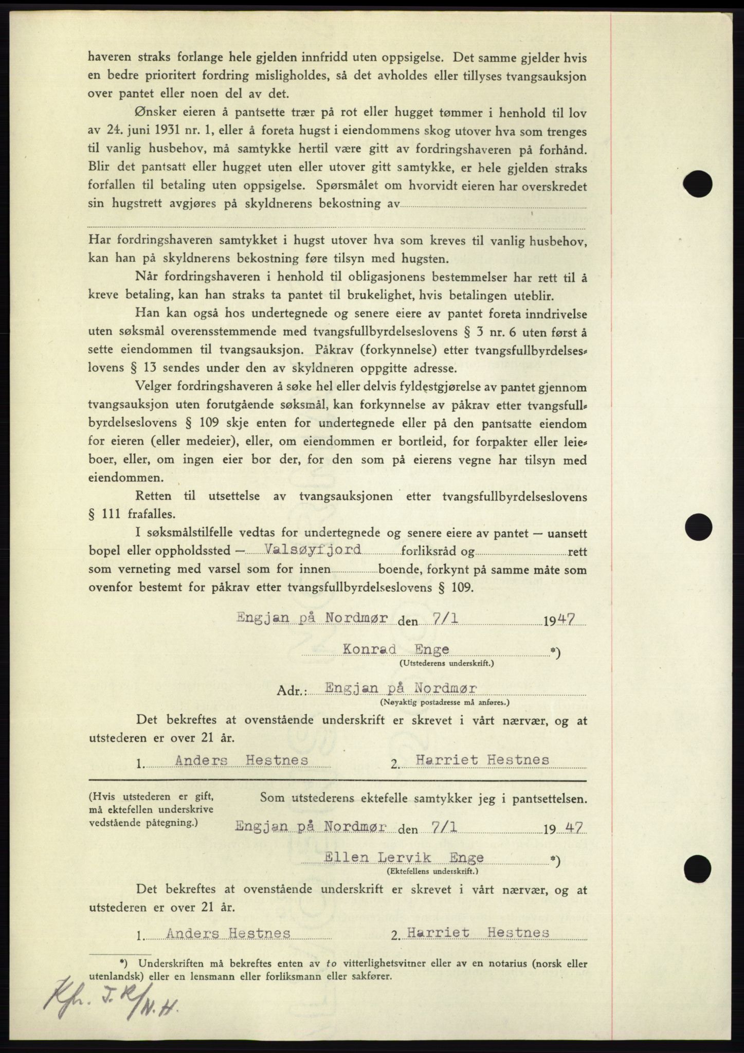 Nordmøre sorenskriveri, AV/SAT-A-4132/1/2/2Ca: Mortgage book no. B96, 1947-1947, Diary no: : 950/1947