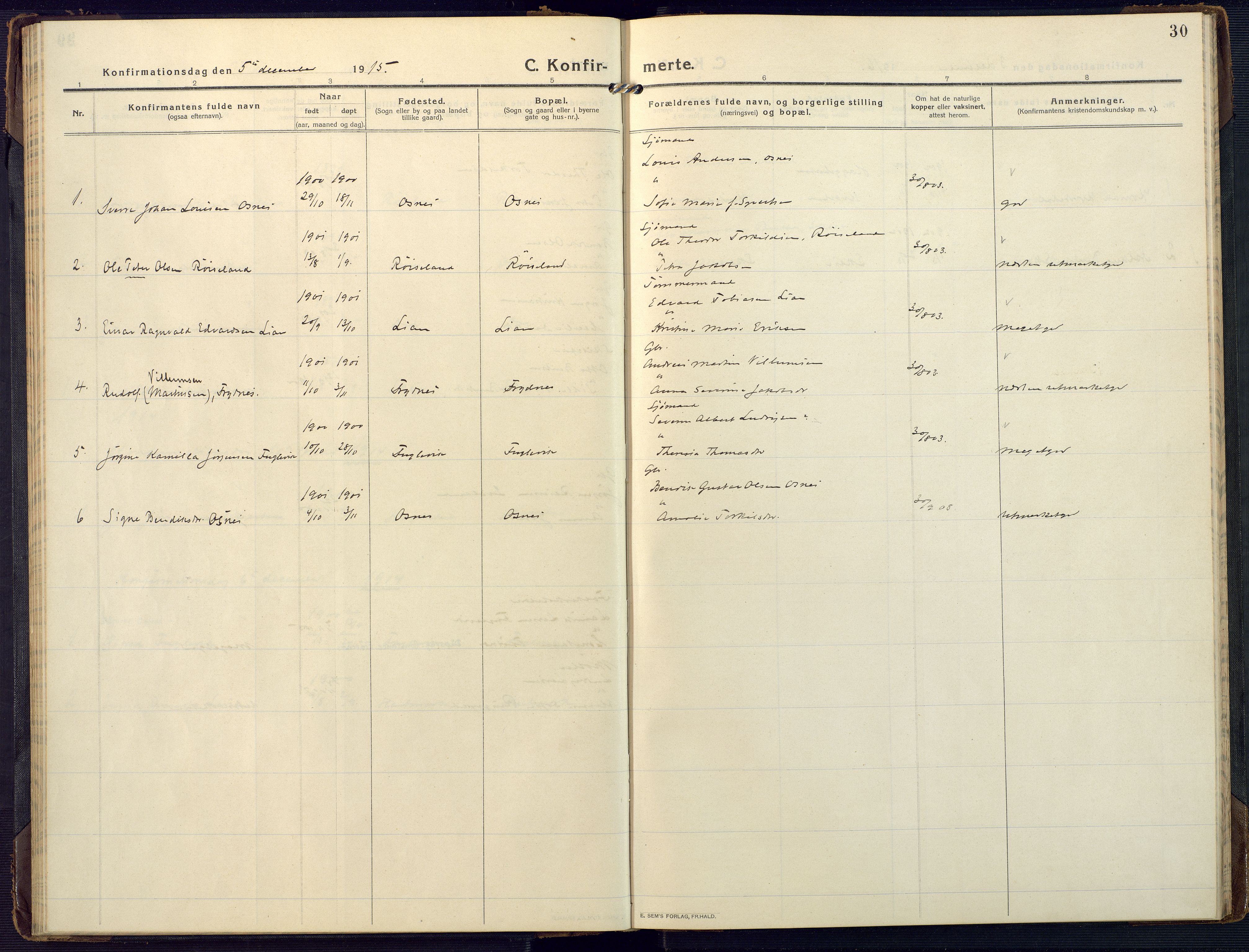 Mandal sokneprestkontor, SAK/1111-0030/F/Fa/Fab/L0003: Parish register (official) no. A 3, 1913-1933, p. 30