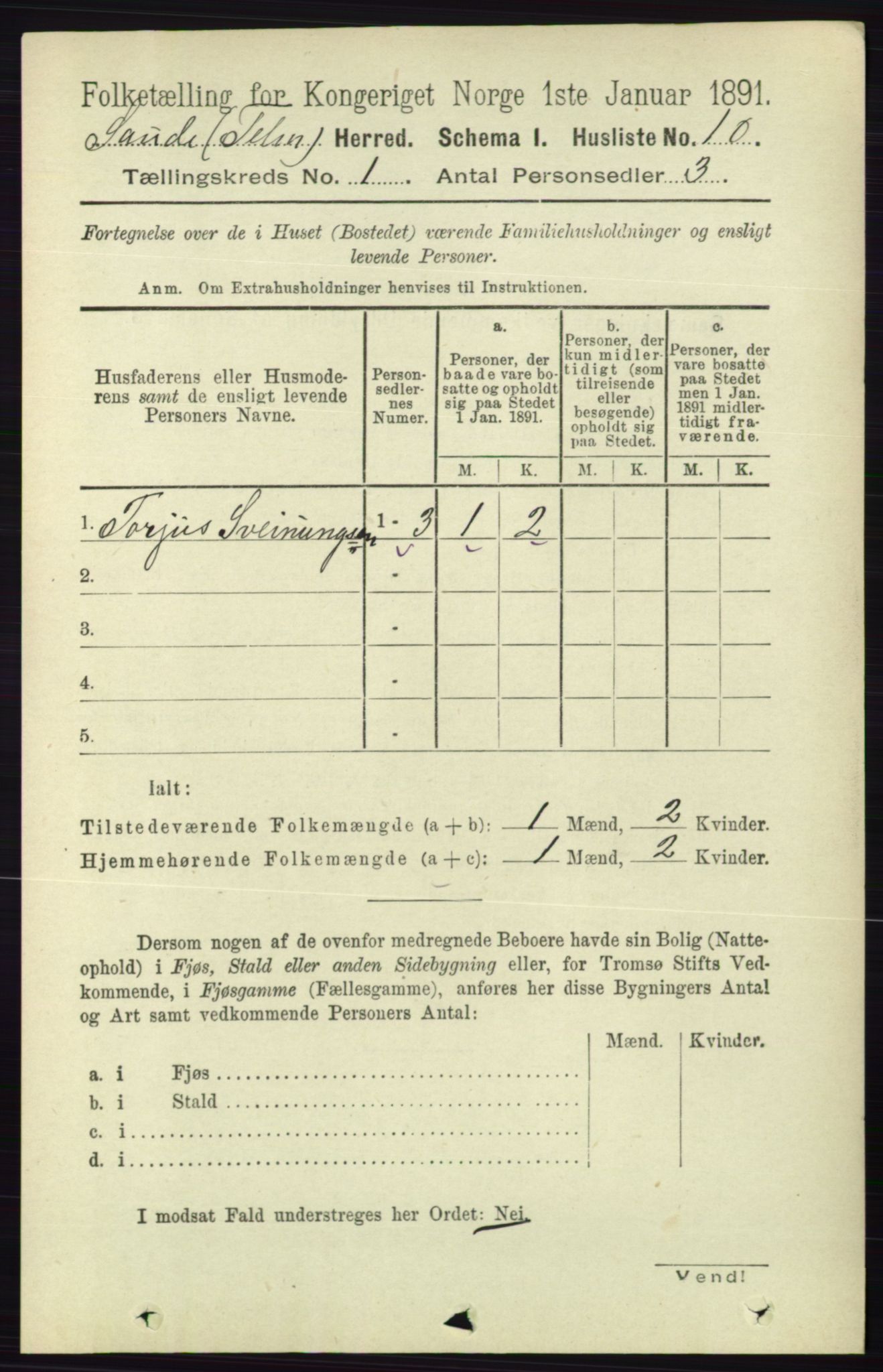 RA, 1891 census for 0822 Sauherad, 1891, p. 43