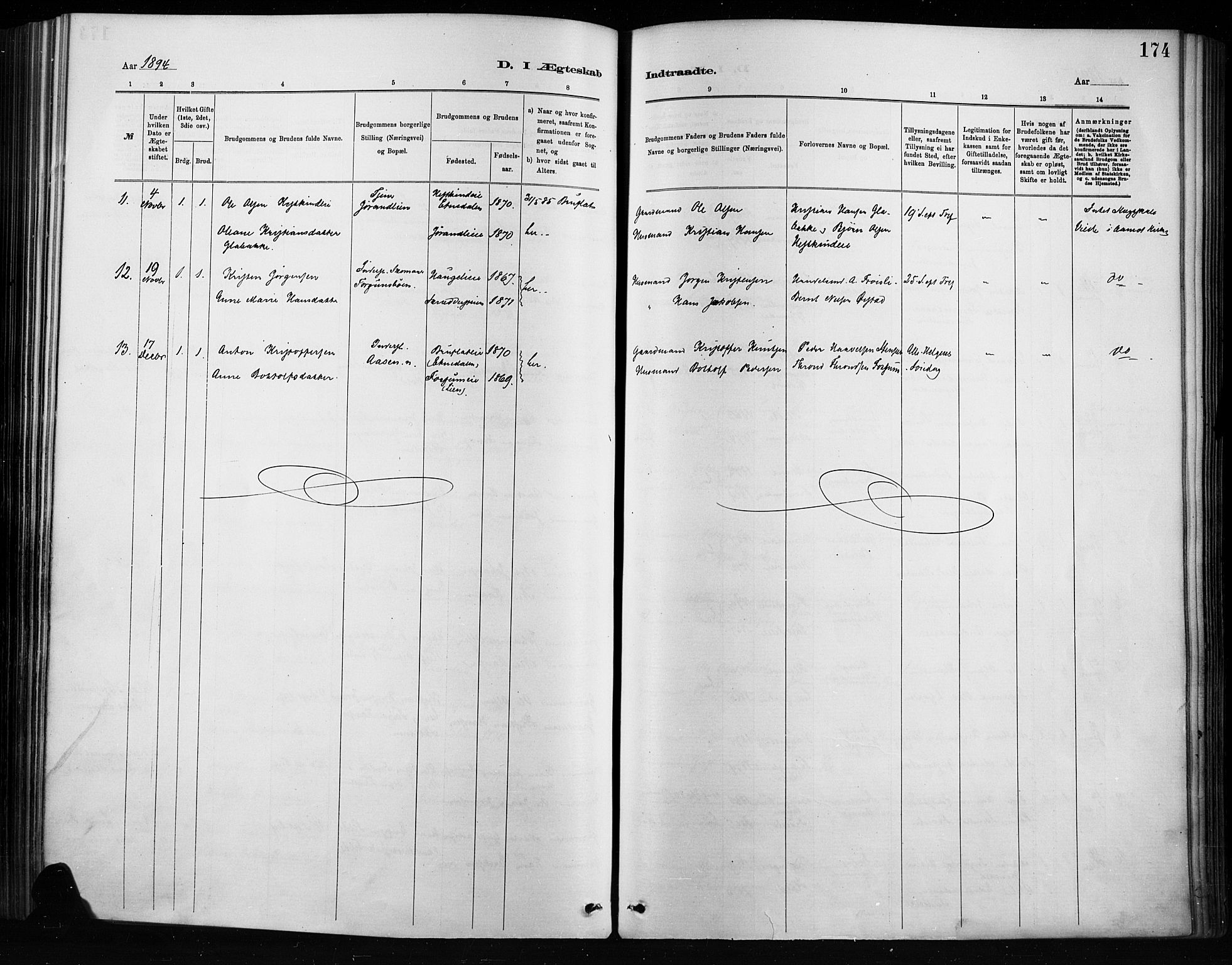 Nordre Land prestekontor, SAH/PREST-124/H/Ha/Haa/L0004: Parish register (official) no. 4, 1882-1896, p. 174