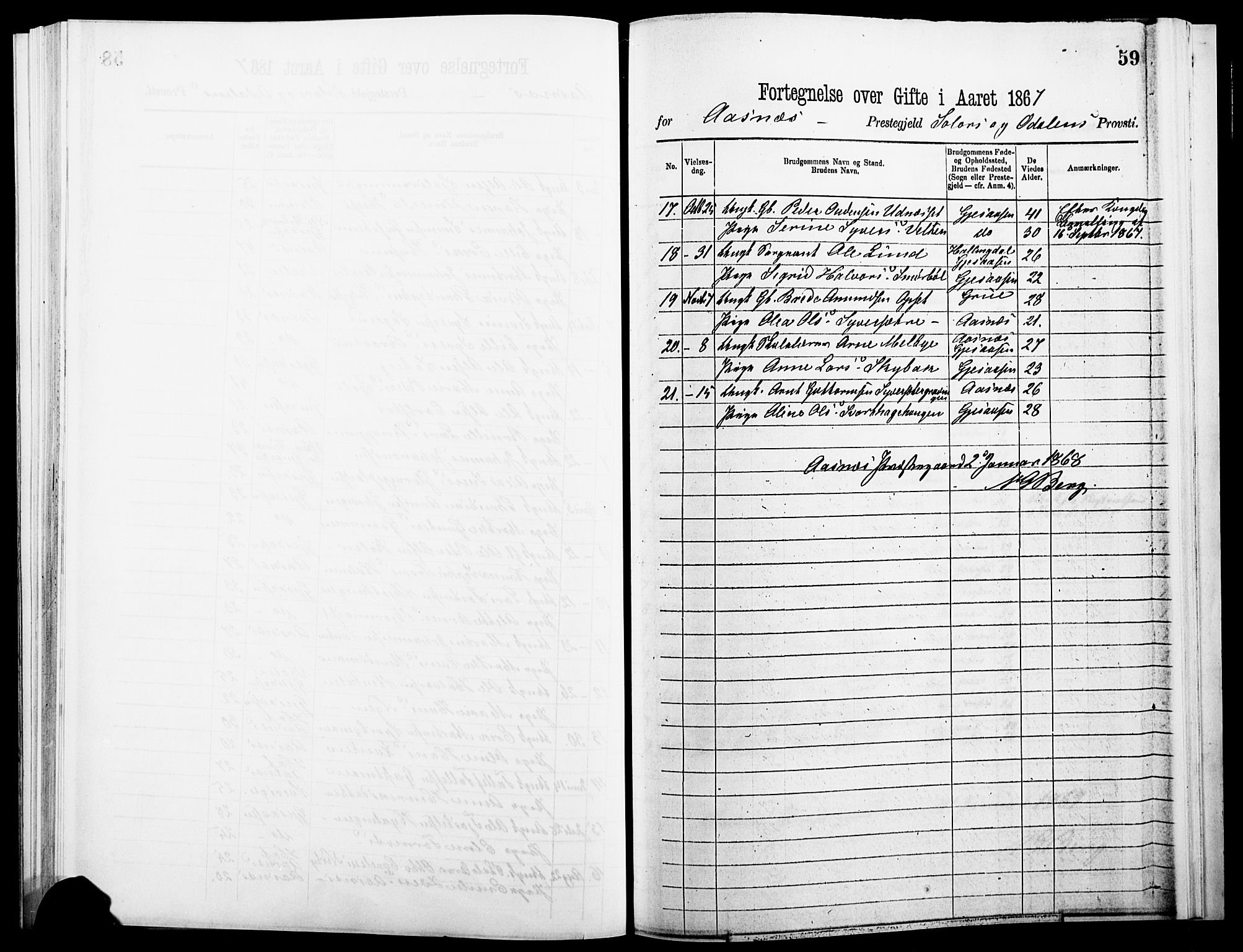 Åsnes prestekontor, SAH/PREST-042/H/Ha/Haa/L0000A: Parish register (official), 1866-1872, p. 59