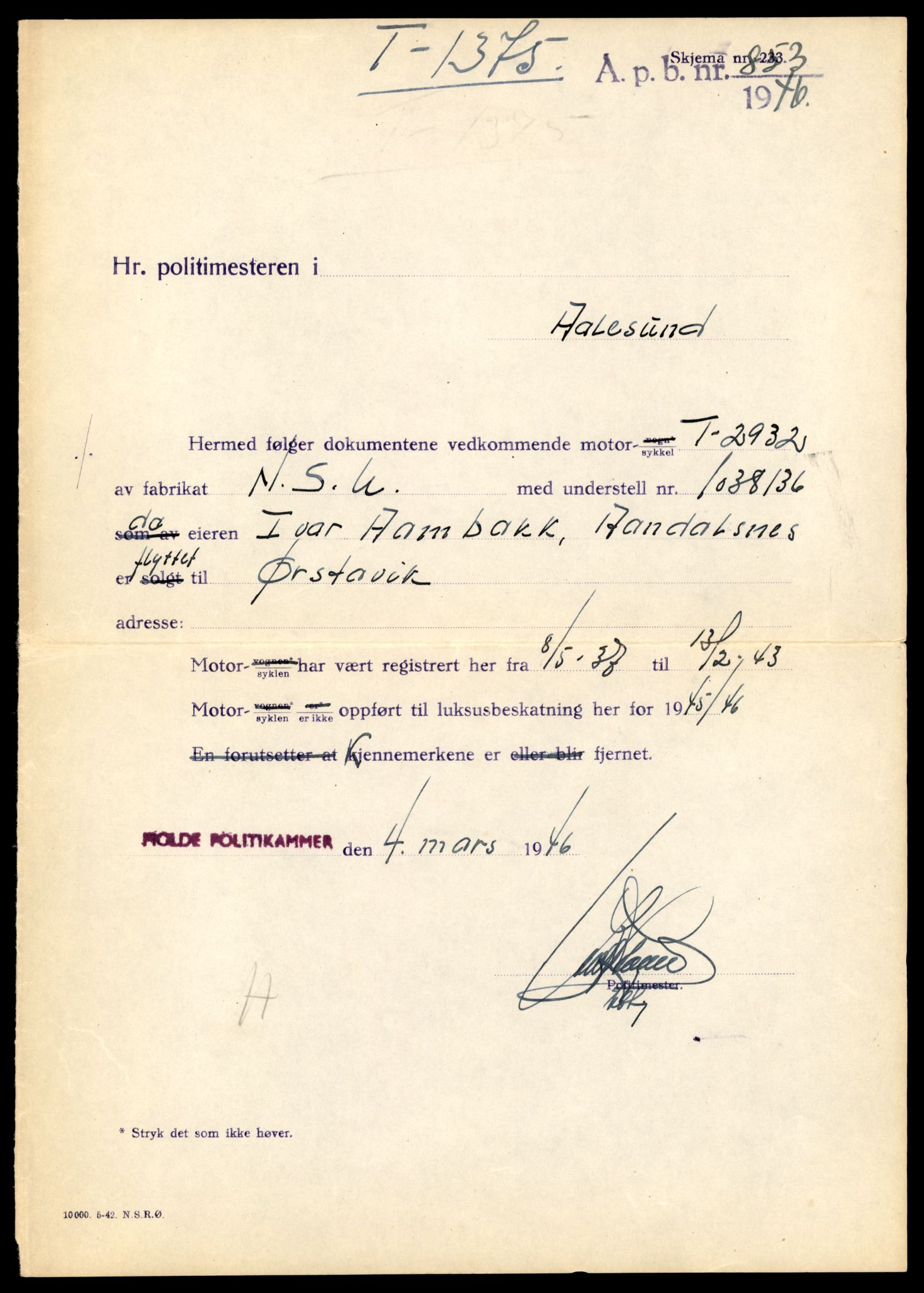 Møre og Romsdal vegkontor - Ålesund trafikkstasjon, AV/SAT-A-4099/F/Fe/L0038: Registreringskort for kjøretøy T 13180 - T 13360, 1927-1998, p. 353