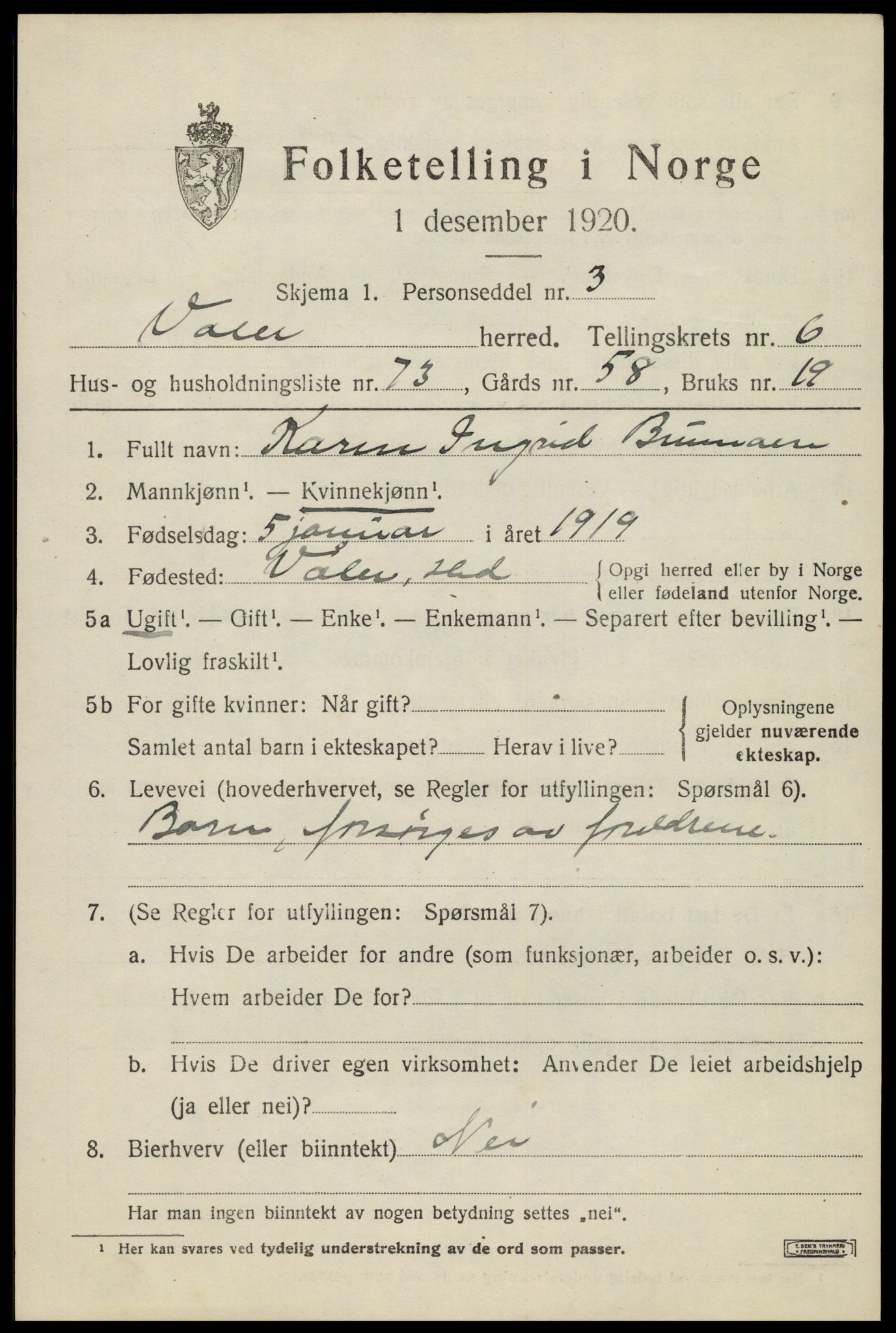 SAH, 1920 census for Våler (Hedmark), 1920, p. 7549