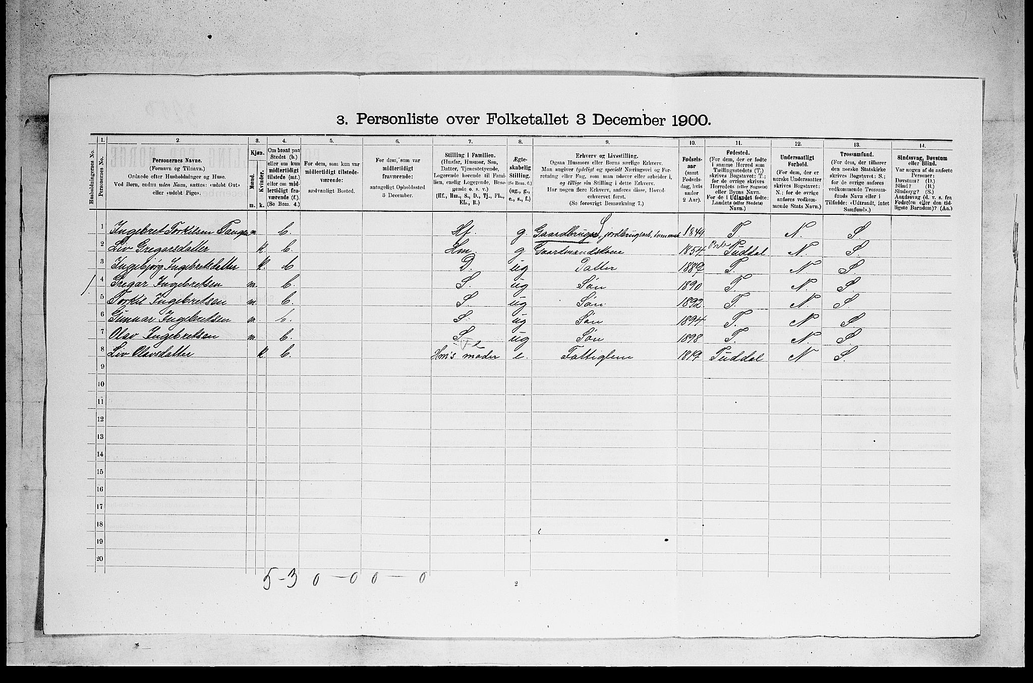 SAKO, 1900 census for Bø, 1900, p. 987