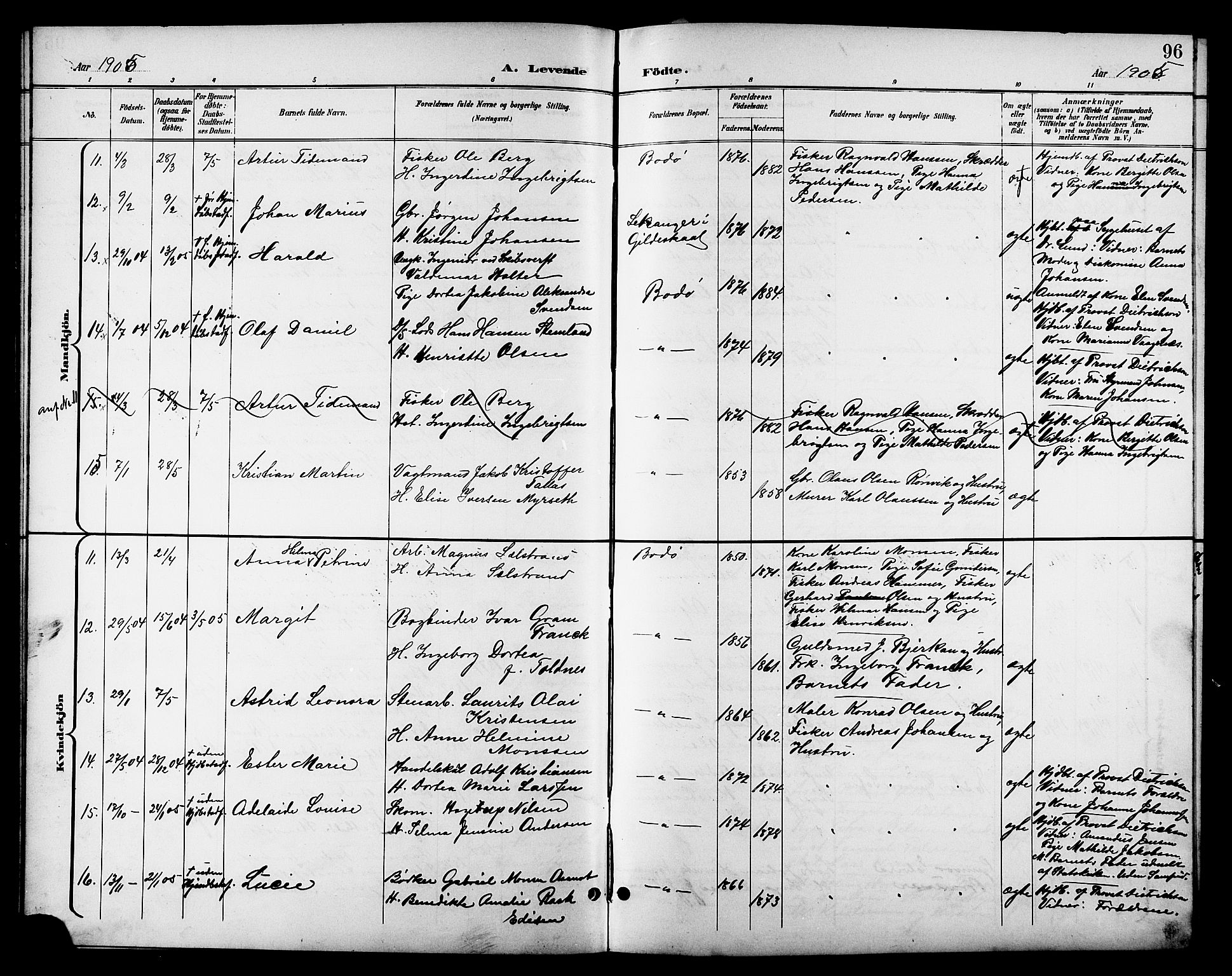 Ministerialprotokoller, klokkerbøker og fødselsregistre - Nordland, SAT/A-1459/801/L0033: Parish register (copy) no. 801C08, 1898-1910, p. 96