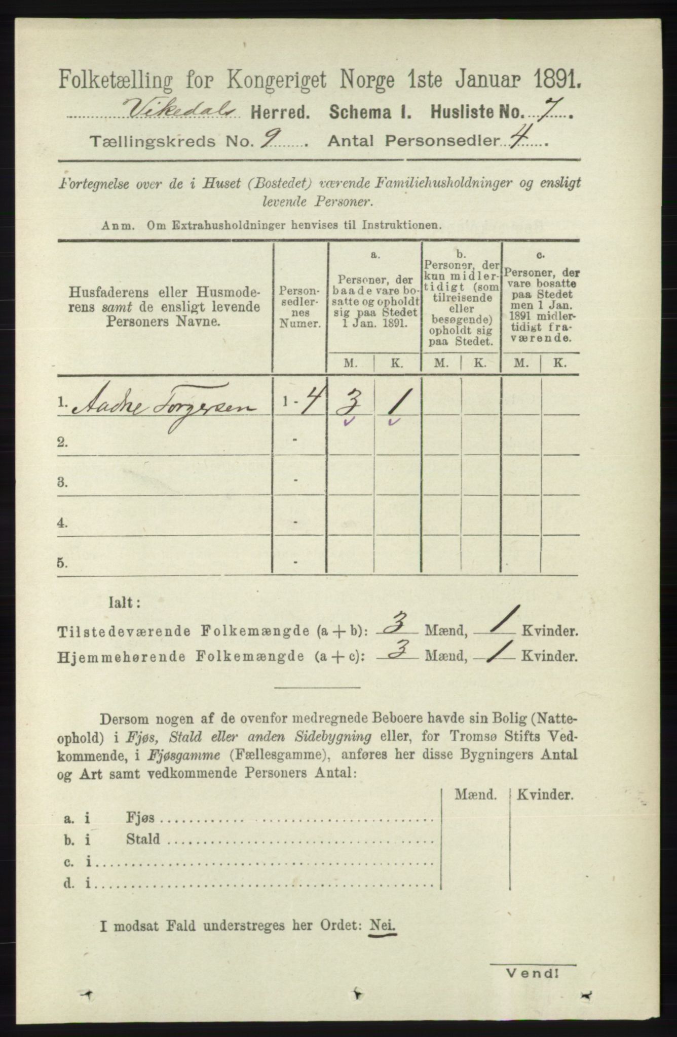 RA, 1891 census for 1157 Vikedal, 1891, p. 2350