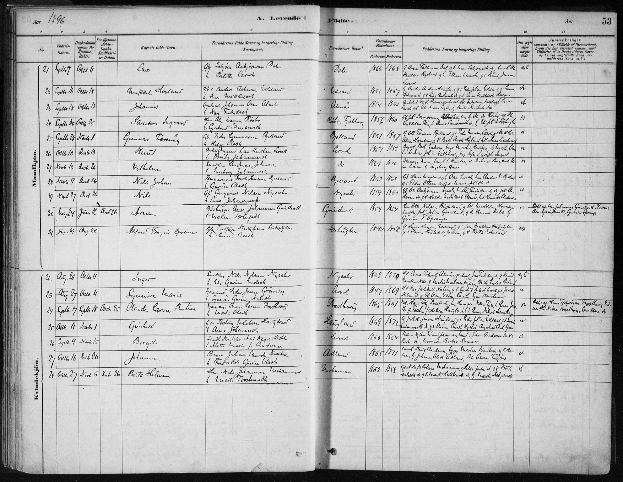 Stord sokneprestembete, SAB/A-78201/H/Haa: Parish register (official) no. B 2, 1878-1913, p. 53