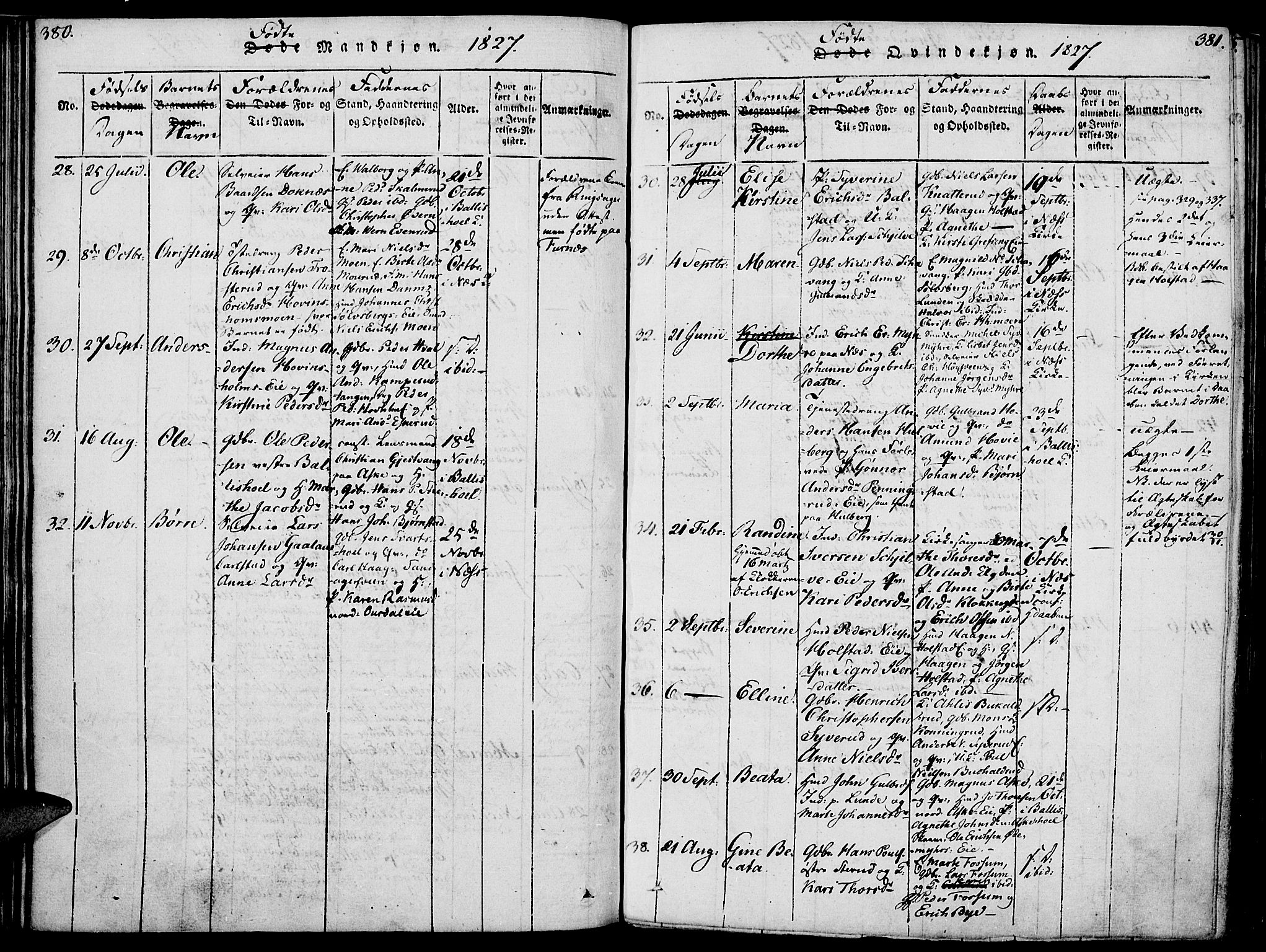 Nes prestekontor, Hedmark, AV/SAH-PREST-020/K/Ka/L0002: Parish register (official) no. 2, 1813-1827, p. 380-381