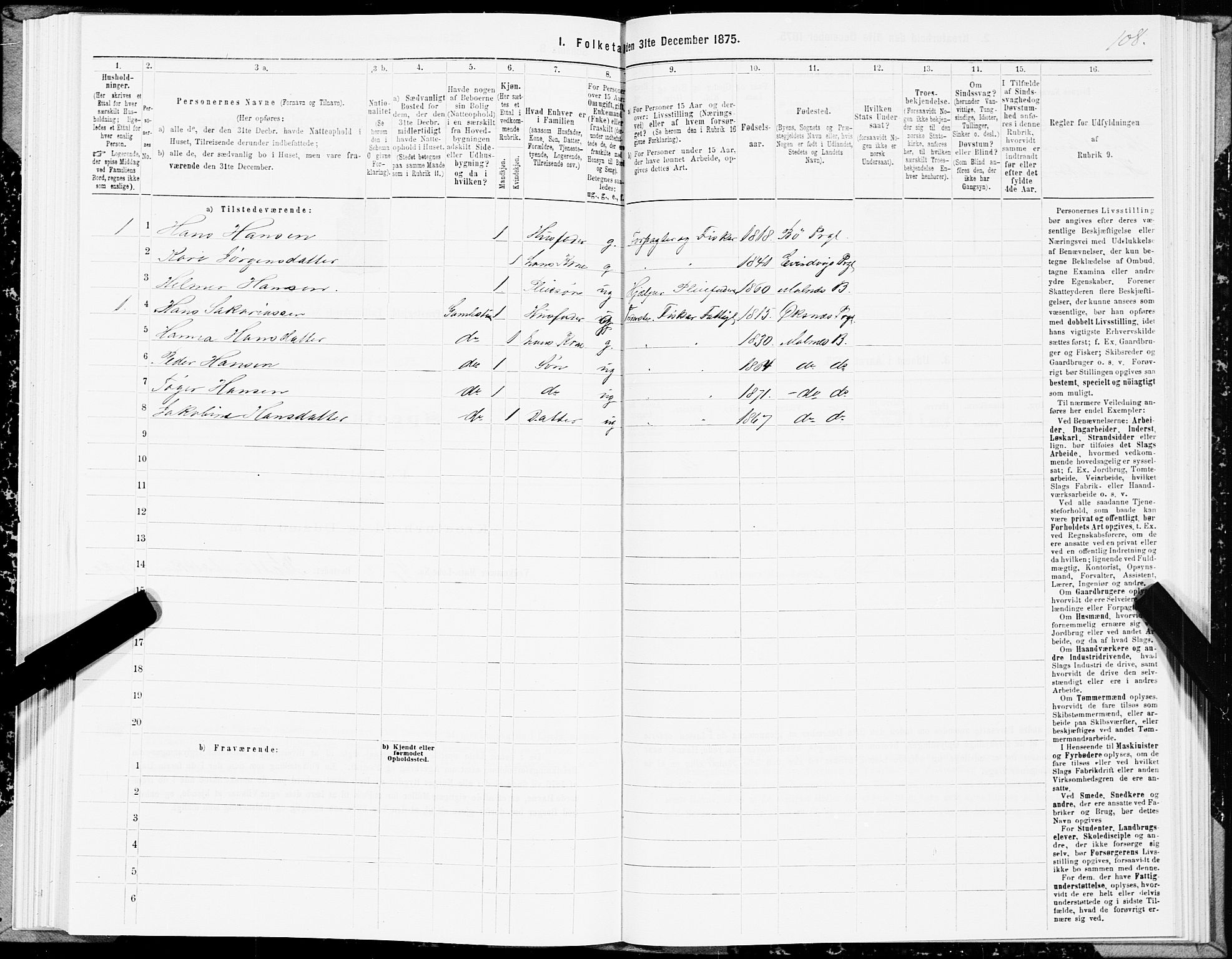 SAT, 1875 census for 1867P Bø, 1875, p. 3108