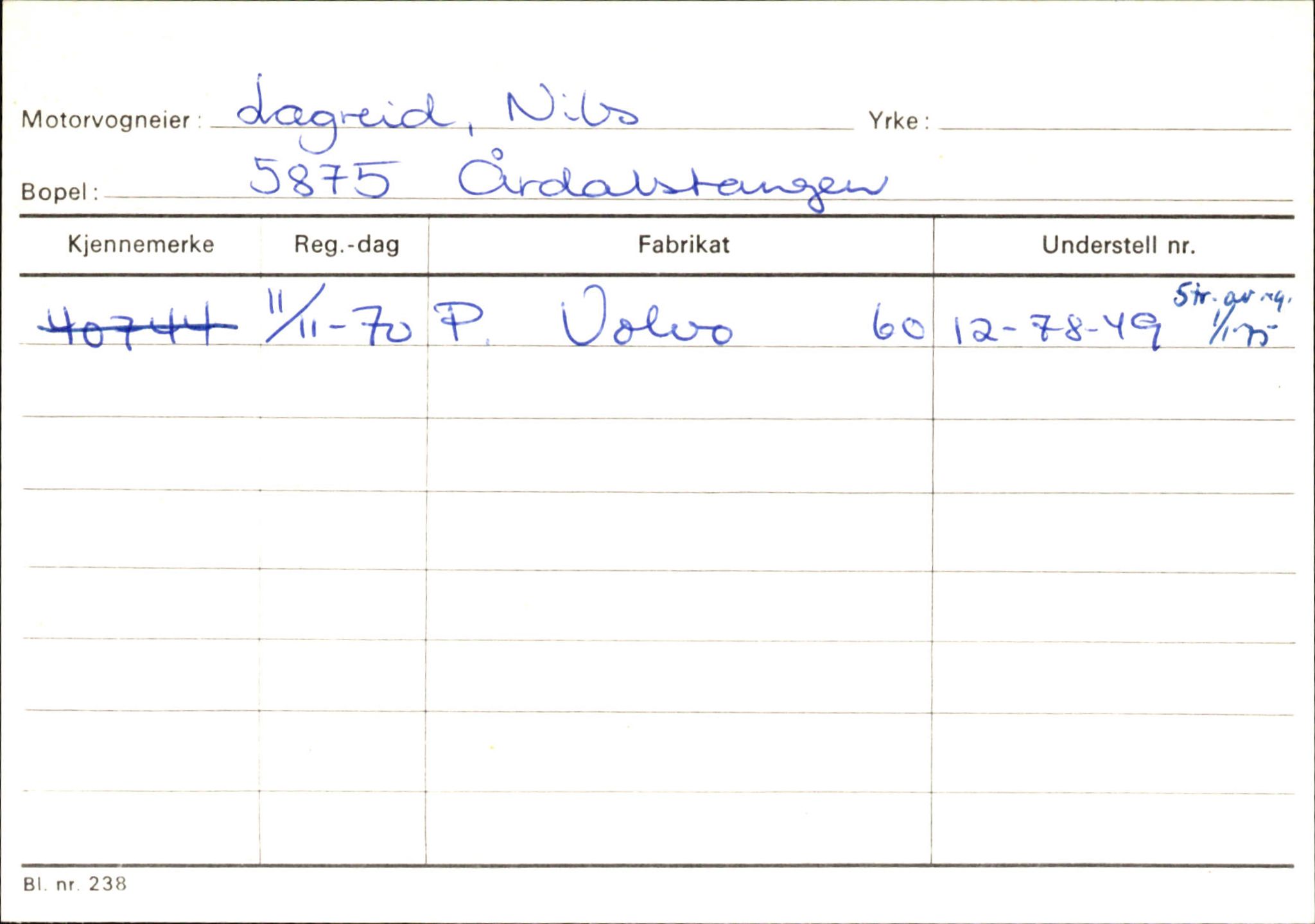 Statens vegvesen, Sogn og Fjordane vegkontor, AV/SAB-A-5301/4/F/L0145: Registerkort Vågsøy S-Å. Årdal I-P, 1945-1975, p. 1561