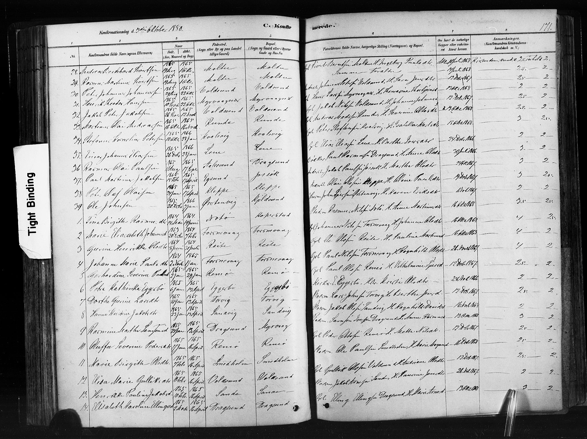 Ministerialprotokoller, klokkerbøker og fødselsregistre - Møre og Romsdal, SAT/A-1454/507/L0073: Parish register (official) no. 507A08, 1878-1904, p. 171