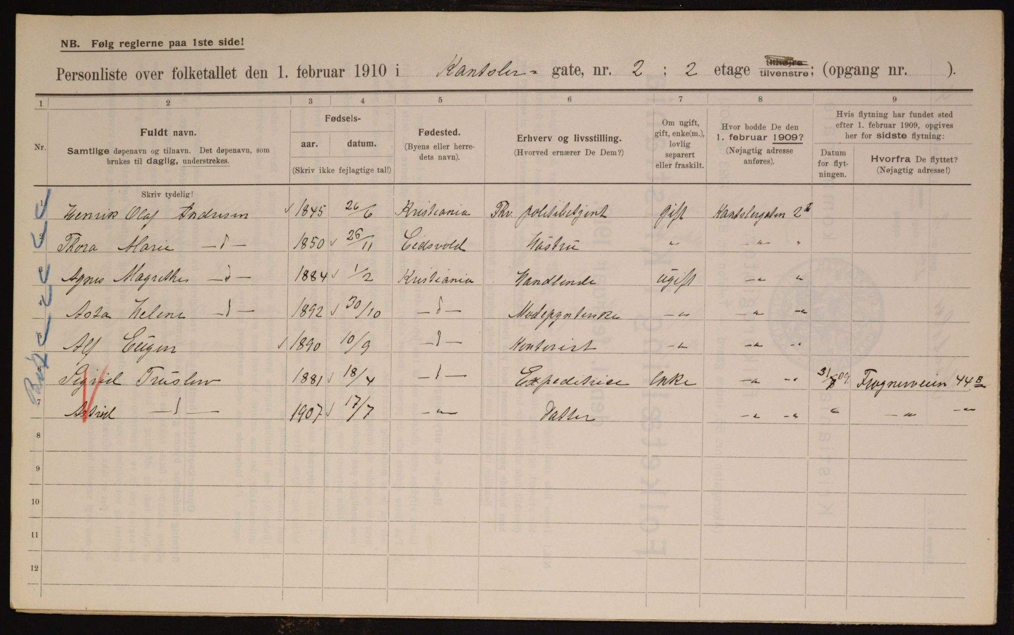 OBA, Municipal Census 1910 for Kristiania, 1910, p. 46644