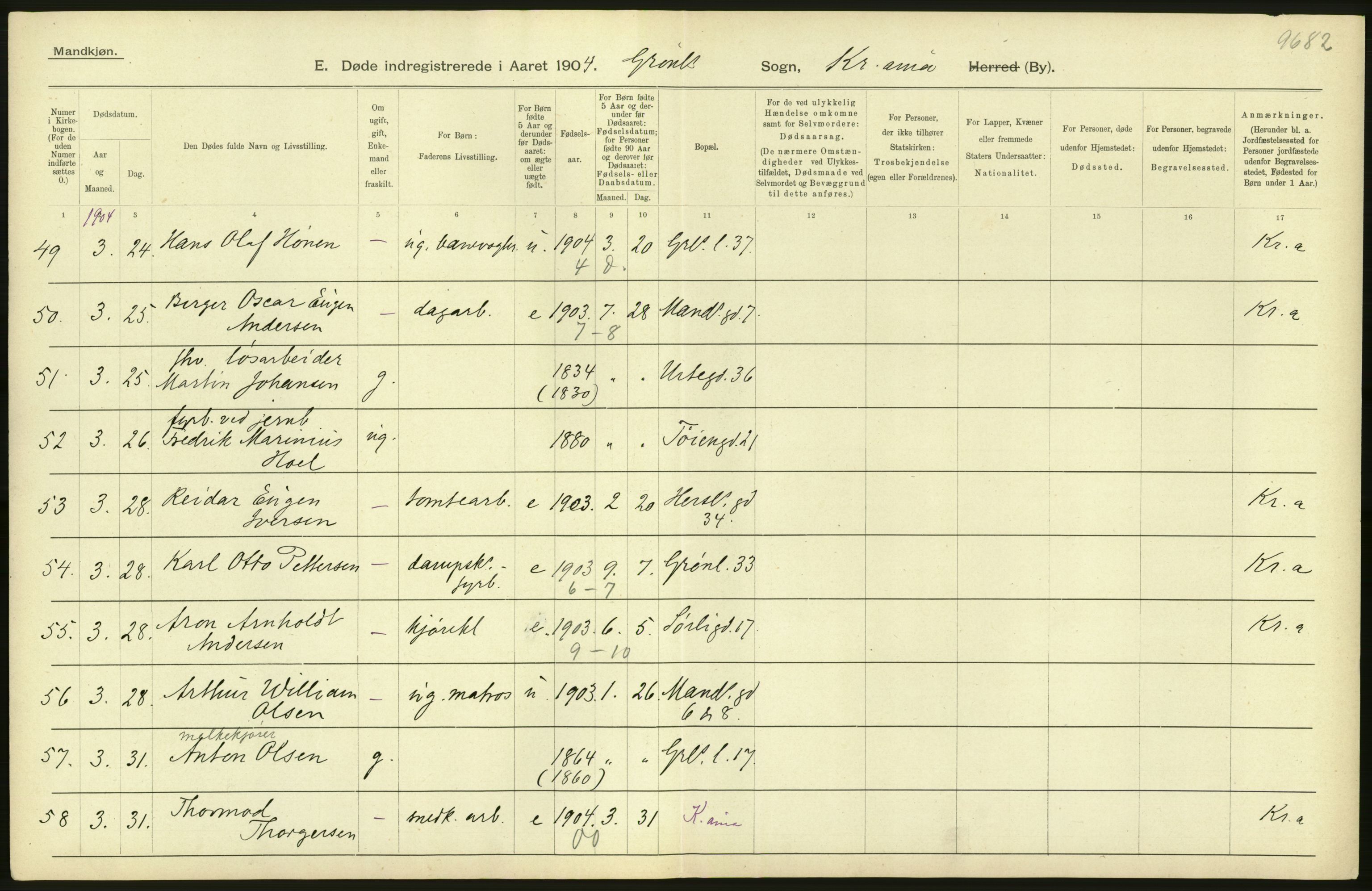 Statistisk sentralbyrå, Sosiodemografiske emner, Befolkning, AV/RA-S-2228/D/Df/Dfa/Dfab/L0004: Kristiania: Gifte, døde, 1904, p. 658