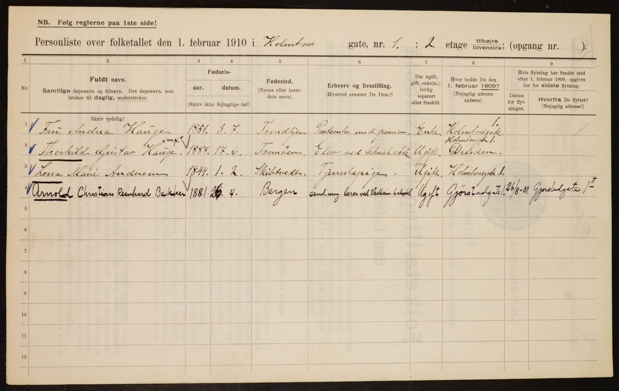 OBA, Municipal Census 1910 for Kristiania, 1910, p. 39997