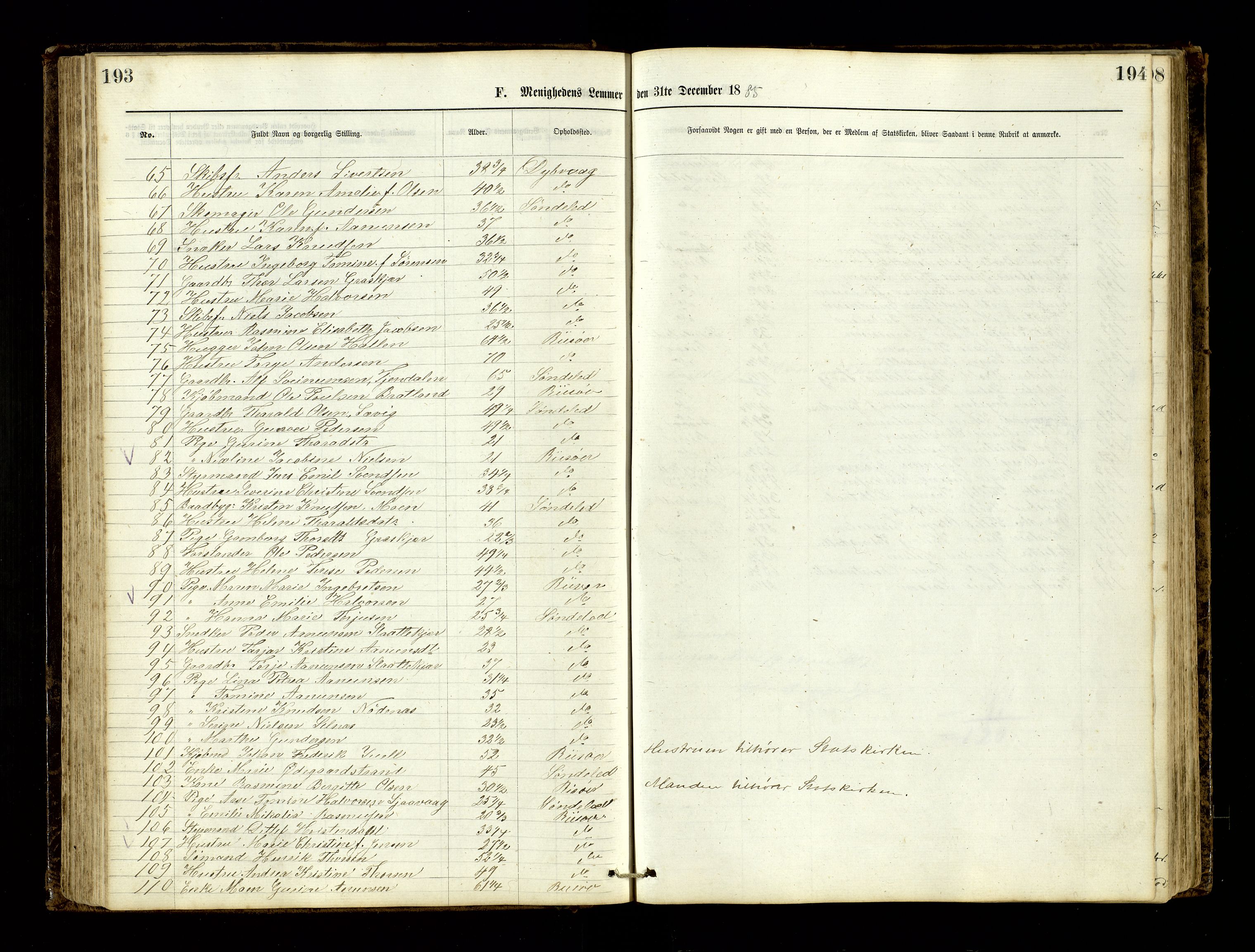 Den evangelisk-lutherske frimenighet, Risør, AV/SAK-1292-0007/F/Fa/L0001: Dissenter register no. F 17, 1877-1892, p. 193-194