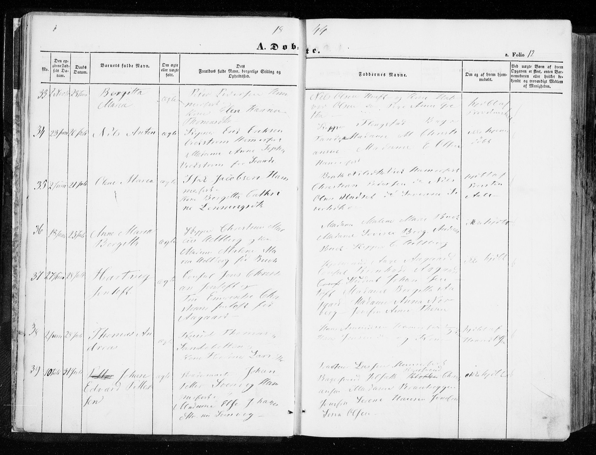 Hammerfest sokneprestkontor, SATØ/S-1347/H/Ha/L0004.kirke: Parish register (official) no. 4, 1843-1856, p. 12