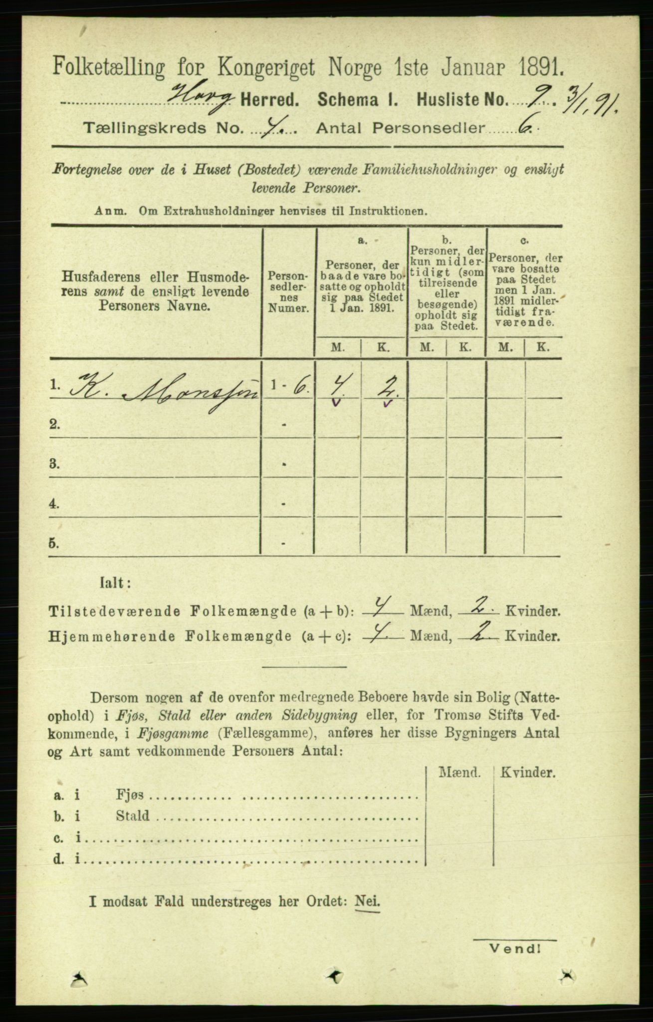 RA, 1891 census for 1650 Horg, 1891, p. 1512