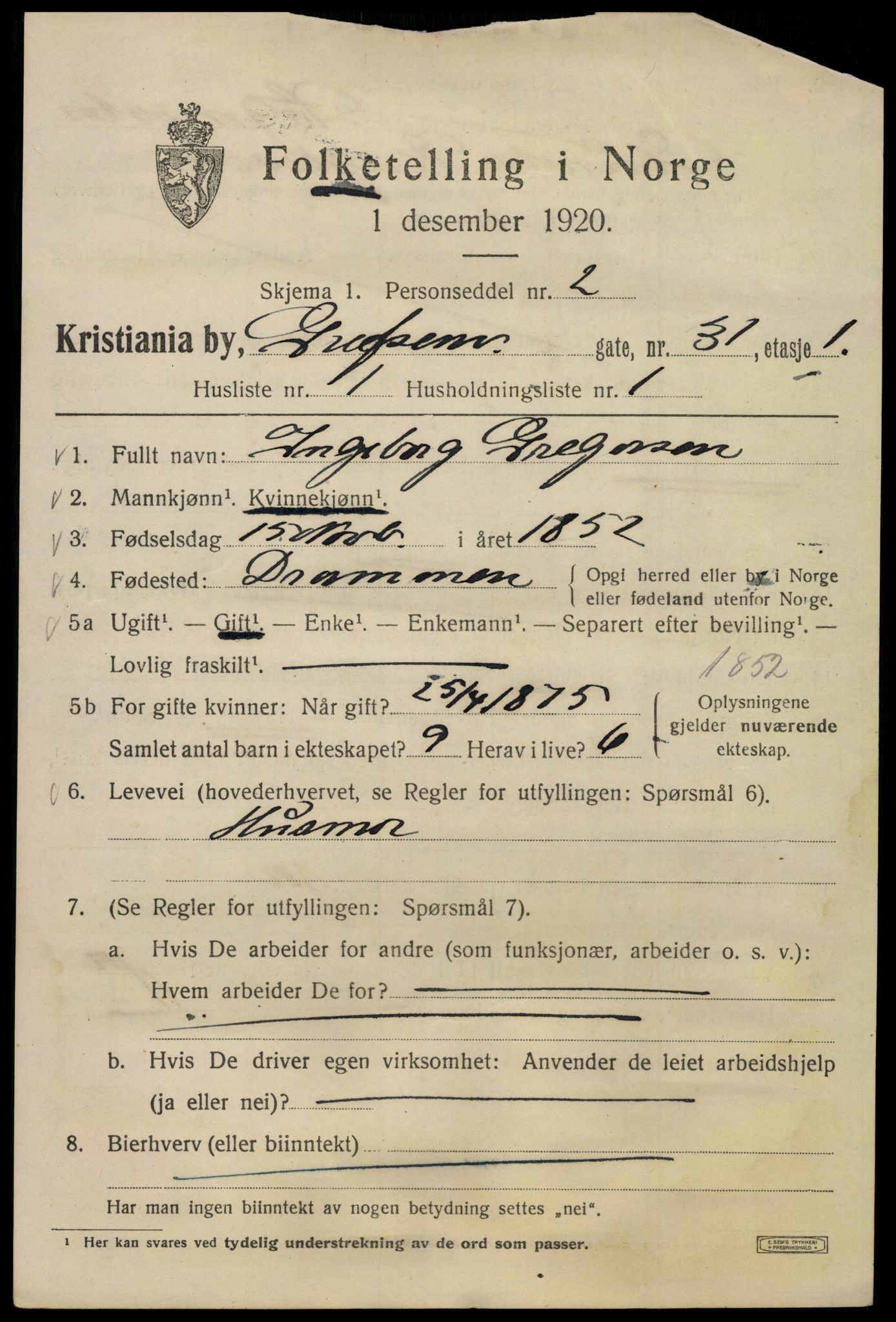 SAO, 1920 census for Kristiania, 1920, p. 251397