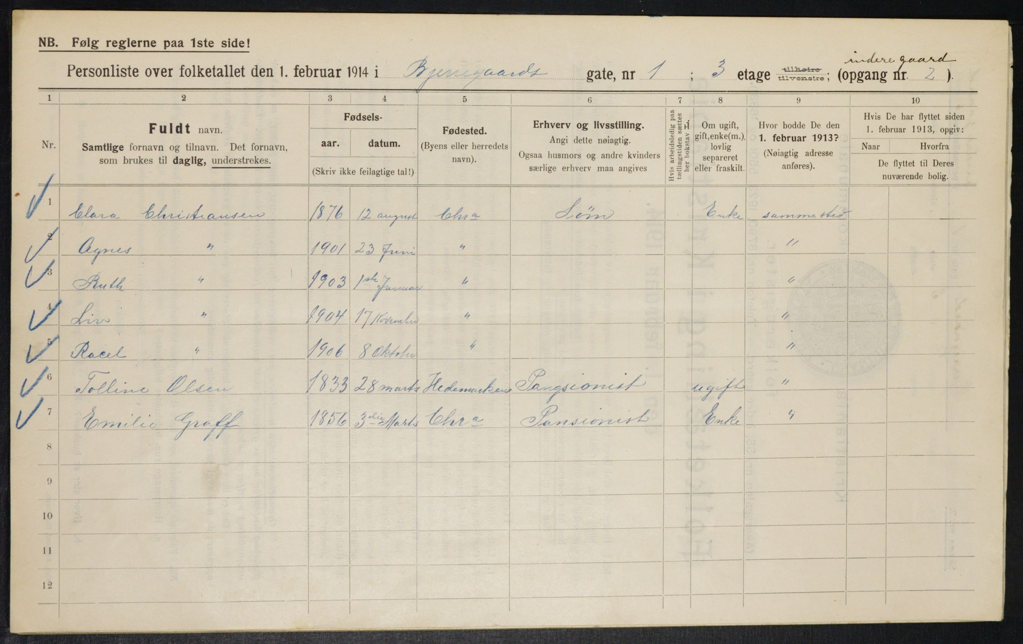 OBA, Municipal Census 1914 for Kristiania, 1914, p. 5482