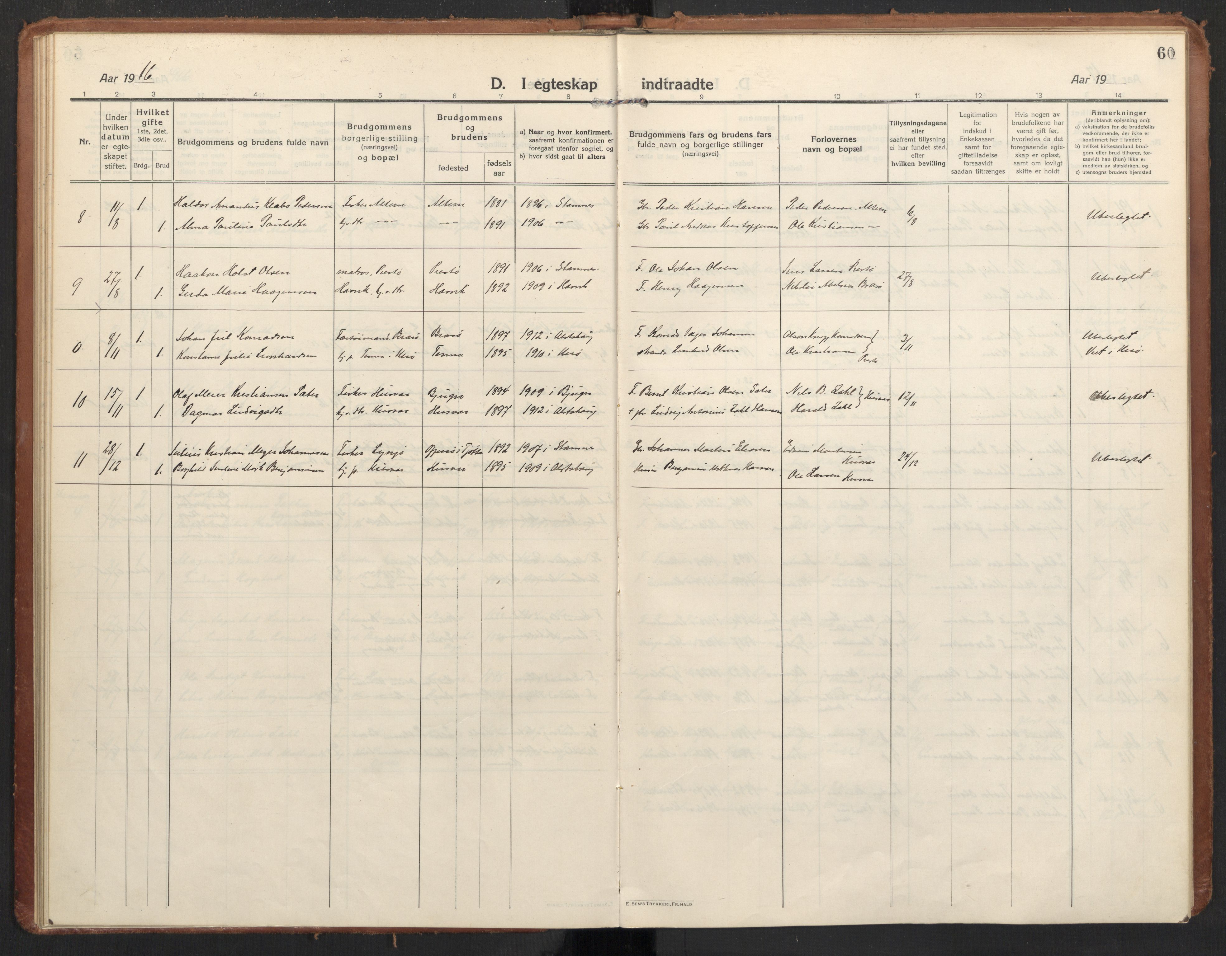 Ministerialprotokoller, klokkerbøker og fødselsregistre - Nordland, AV/SAT-A-1459/830/L0456: Parish register (official) no. 830A20, 1914-1937, p. 60