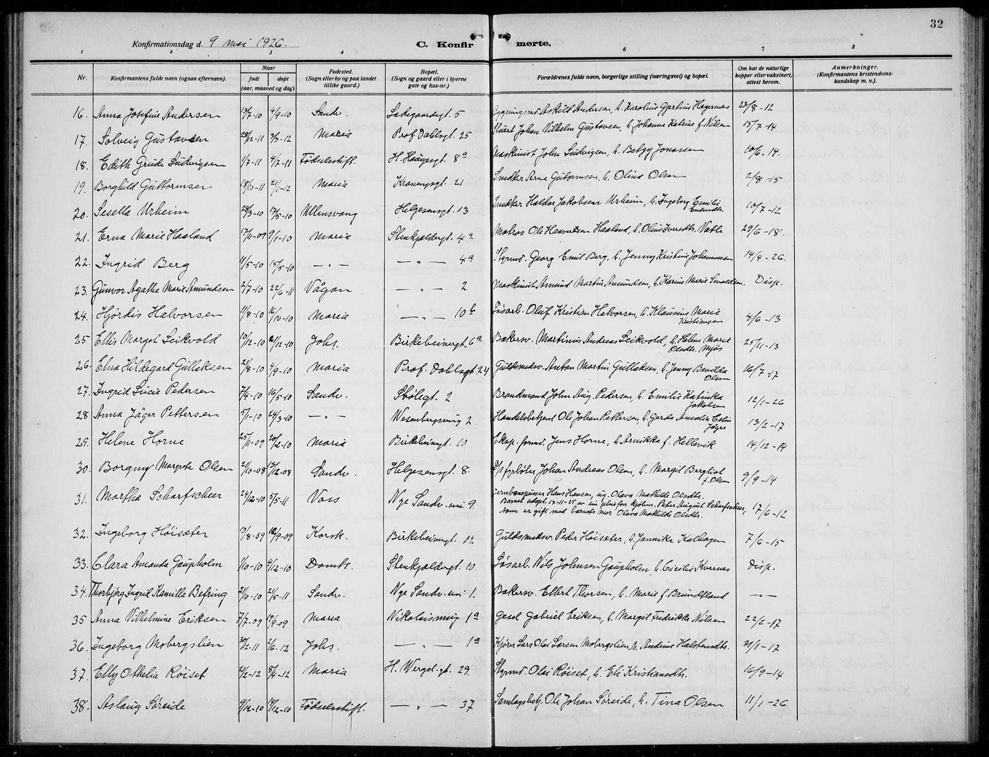 Mariakirken Sokneprestembete, AV/SAB-A-76901/H/Hab/L0010: Parish register (copy) no. A 10, 1920-1937, p. 32