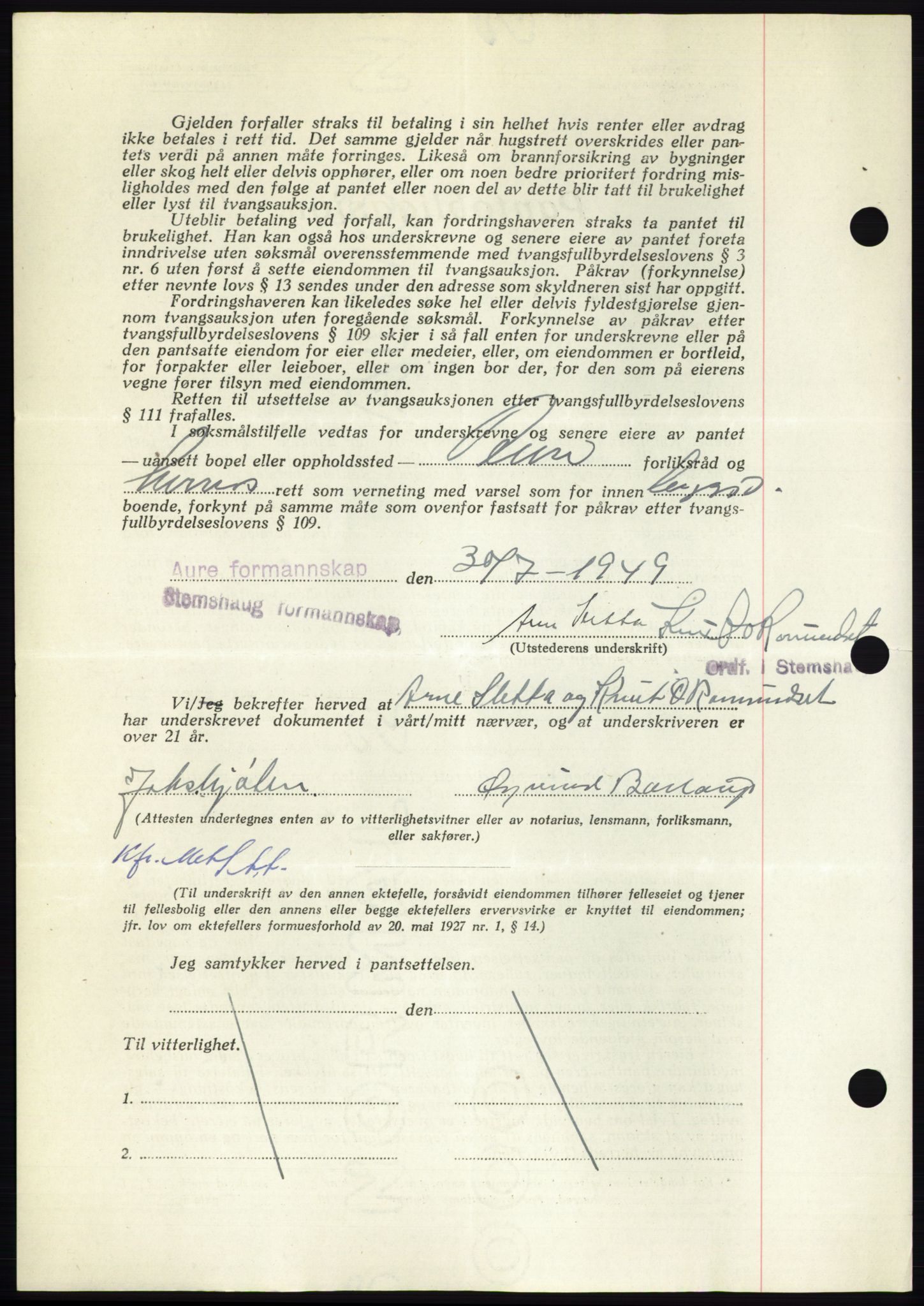 Nordmøre sorenskriveri, AV/SAT-A-4132/1/2/2Ca: Mortgage book no. B103, 1949-1950, Diary no: : 3478/1949