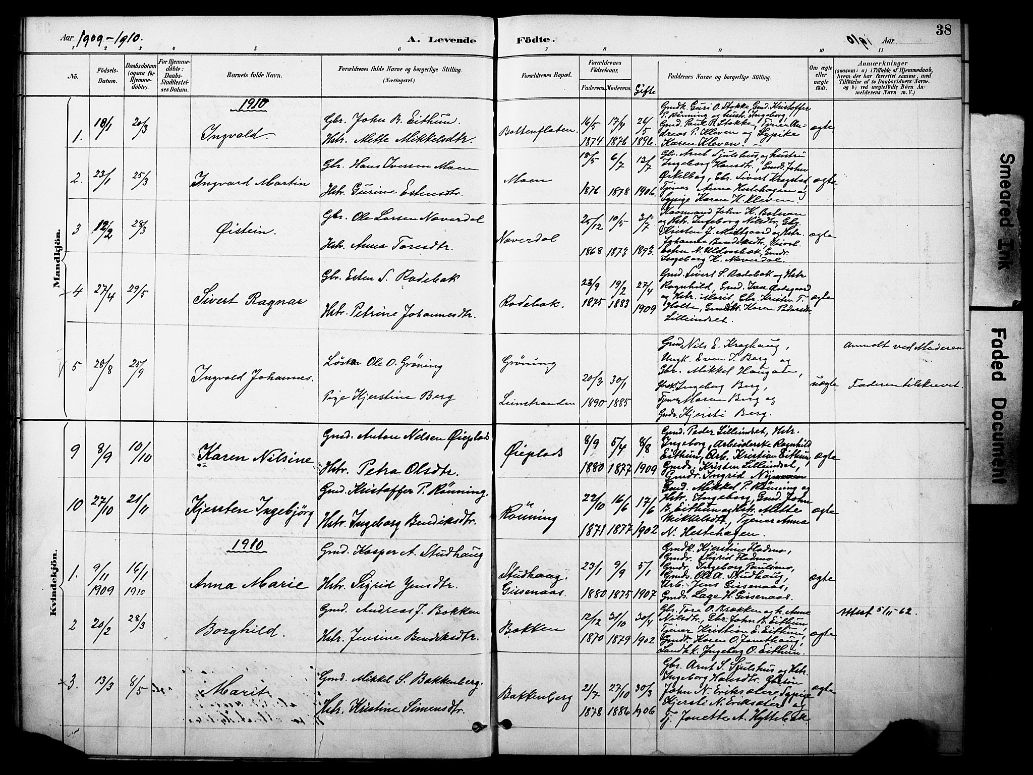 Kvikne prestekontor, AV/SAH-PREST-064/H/Ha/Haa/L0007: Parish register (official) no. 7, 1887-1911, p. 38