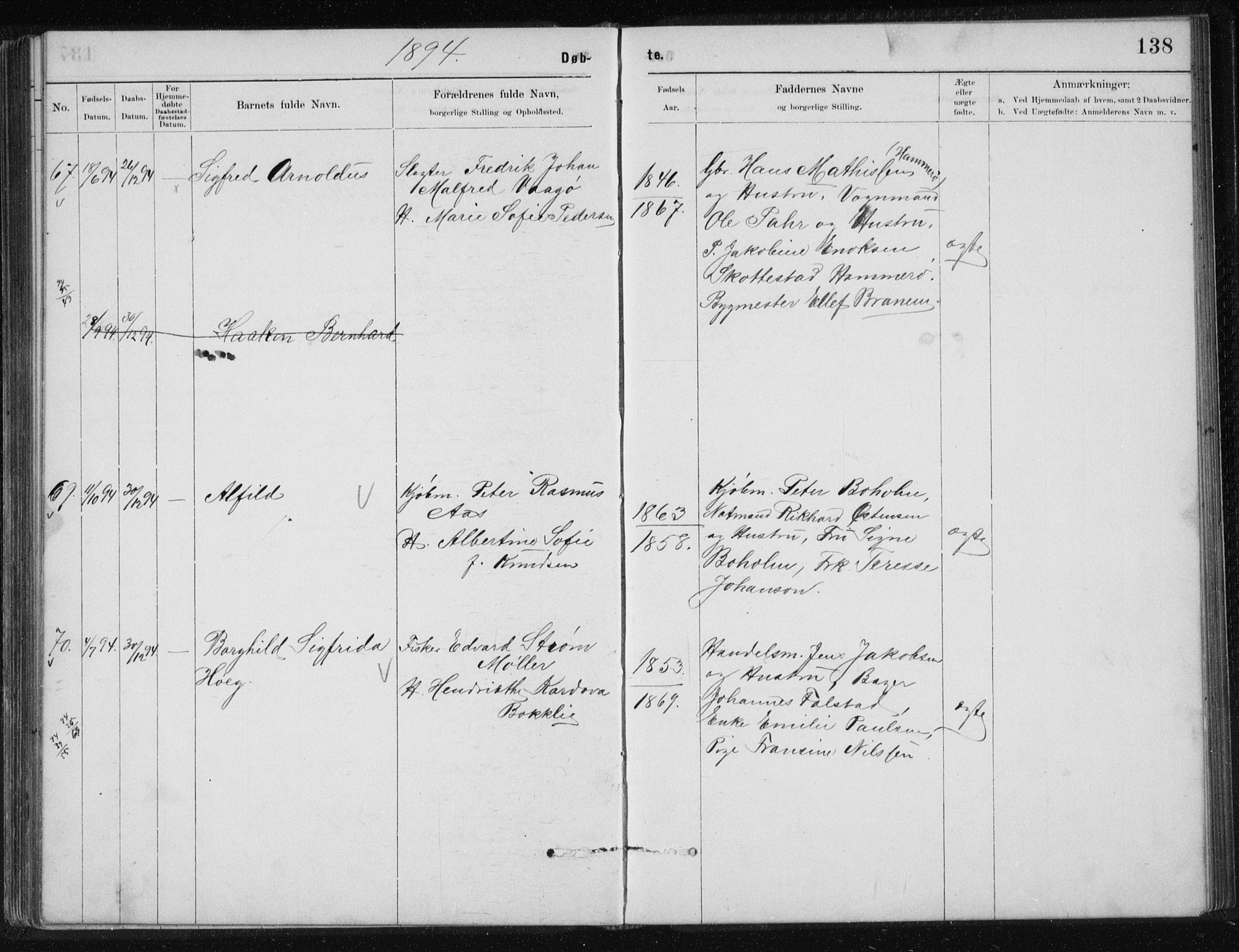 Ministerialprotokoller, klokkerbøker og fødselsregistre - Nordland, AV/SAT-A-1459/801/L0032: Parish register (copy) no. 801C07, 1889-1897, p. 138