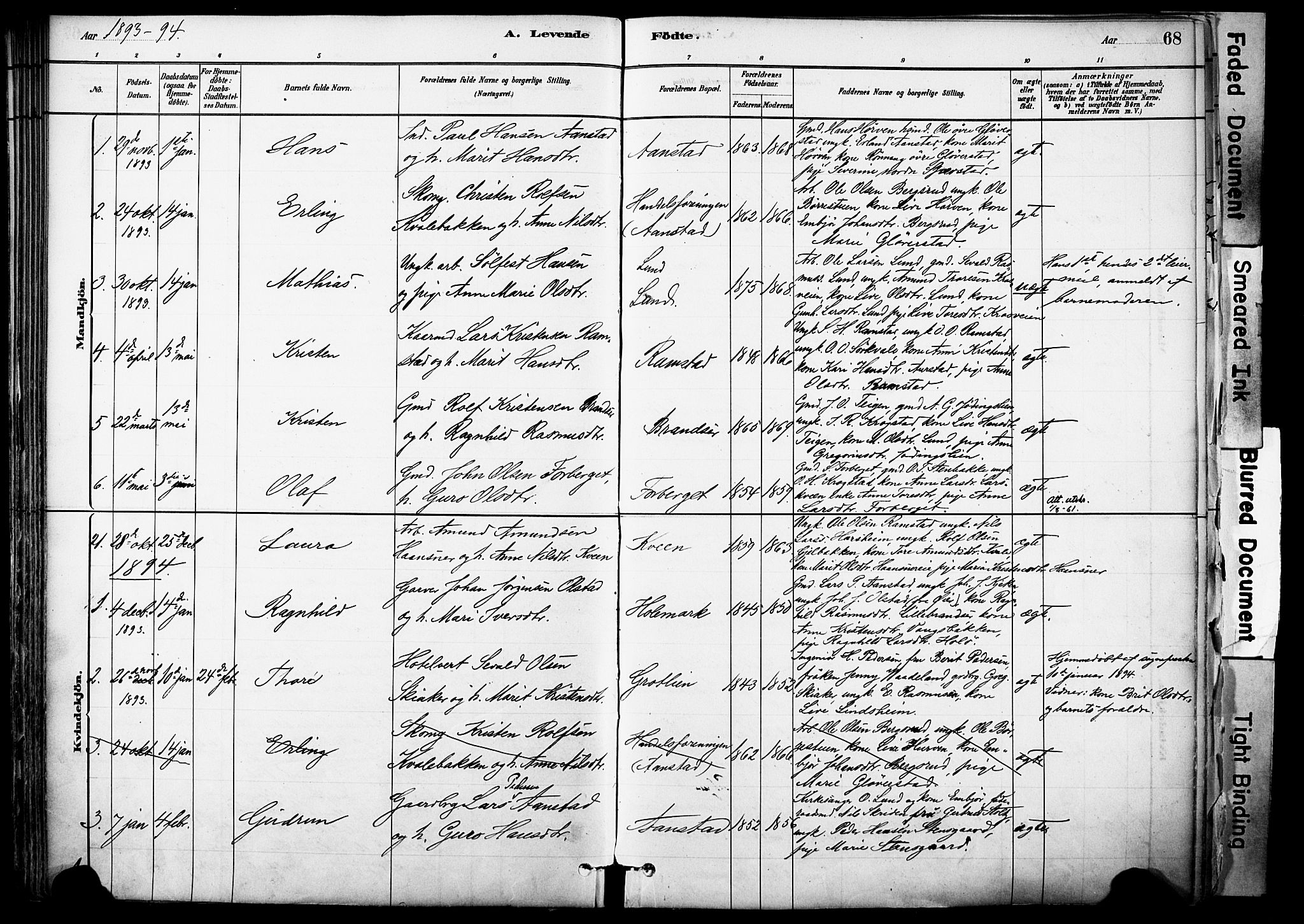Skjåk prestekontor, SAH/PREST-072/H/Ha/Haa/L0003: Parish register (official) no. 3, 1880-1907, p. 68