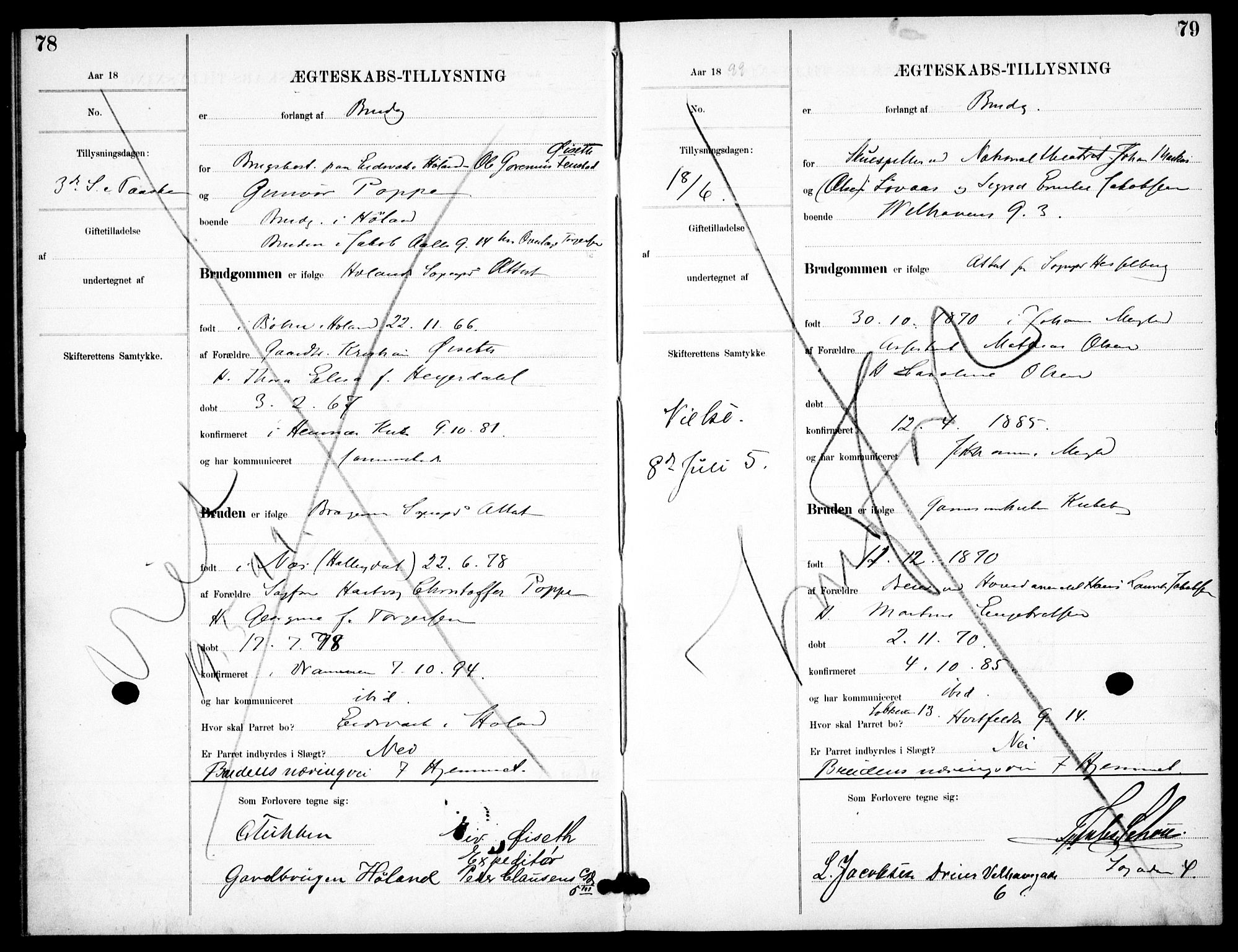 Garnisonsmenigheten Kirkebøker, SAO/A-10846/H/Ha/L0008: Banns register no. I 8, 1894-1908, p. 78-79