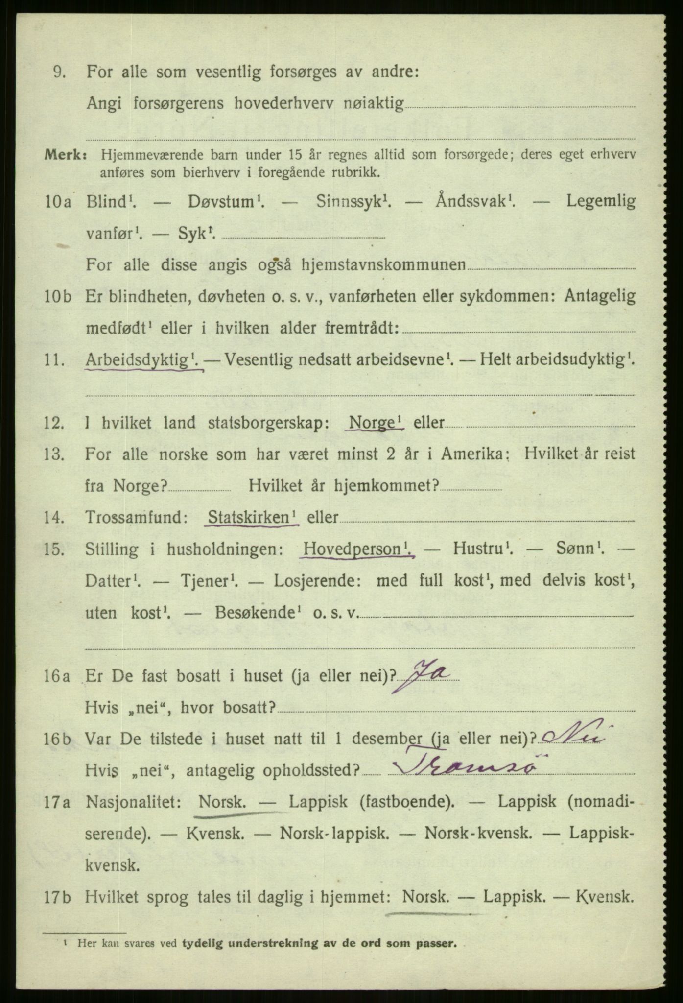 SATØ, 1920 census for Malangen, 1920, p. 1207