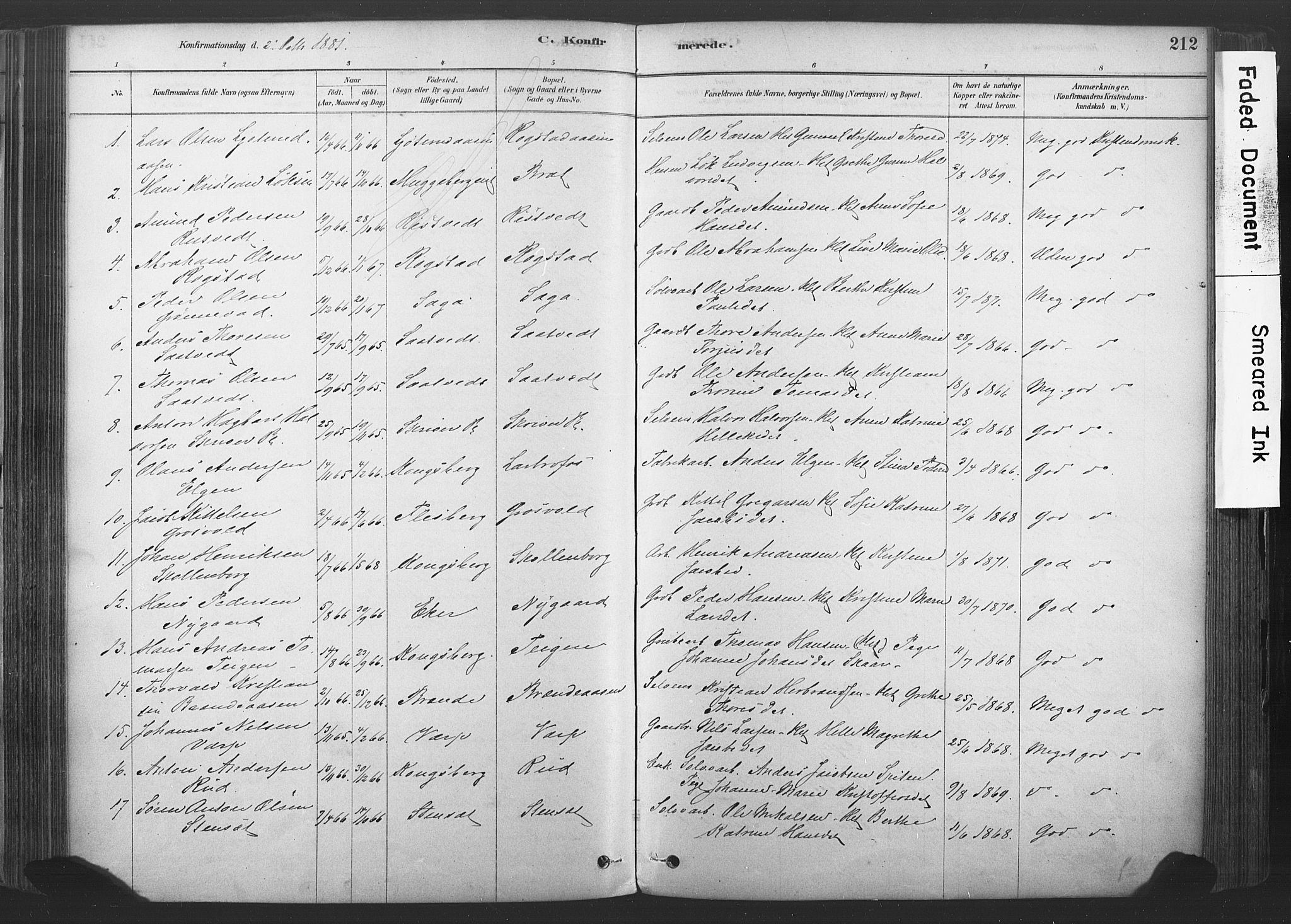 Sandsvær kirkebøker, AV/SAKO-A-244/F/Fd/L0001: Parish register (official) no. IV 1, 1878-1906, p. 212