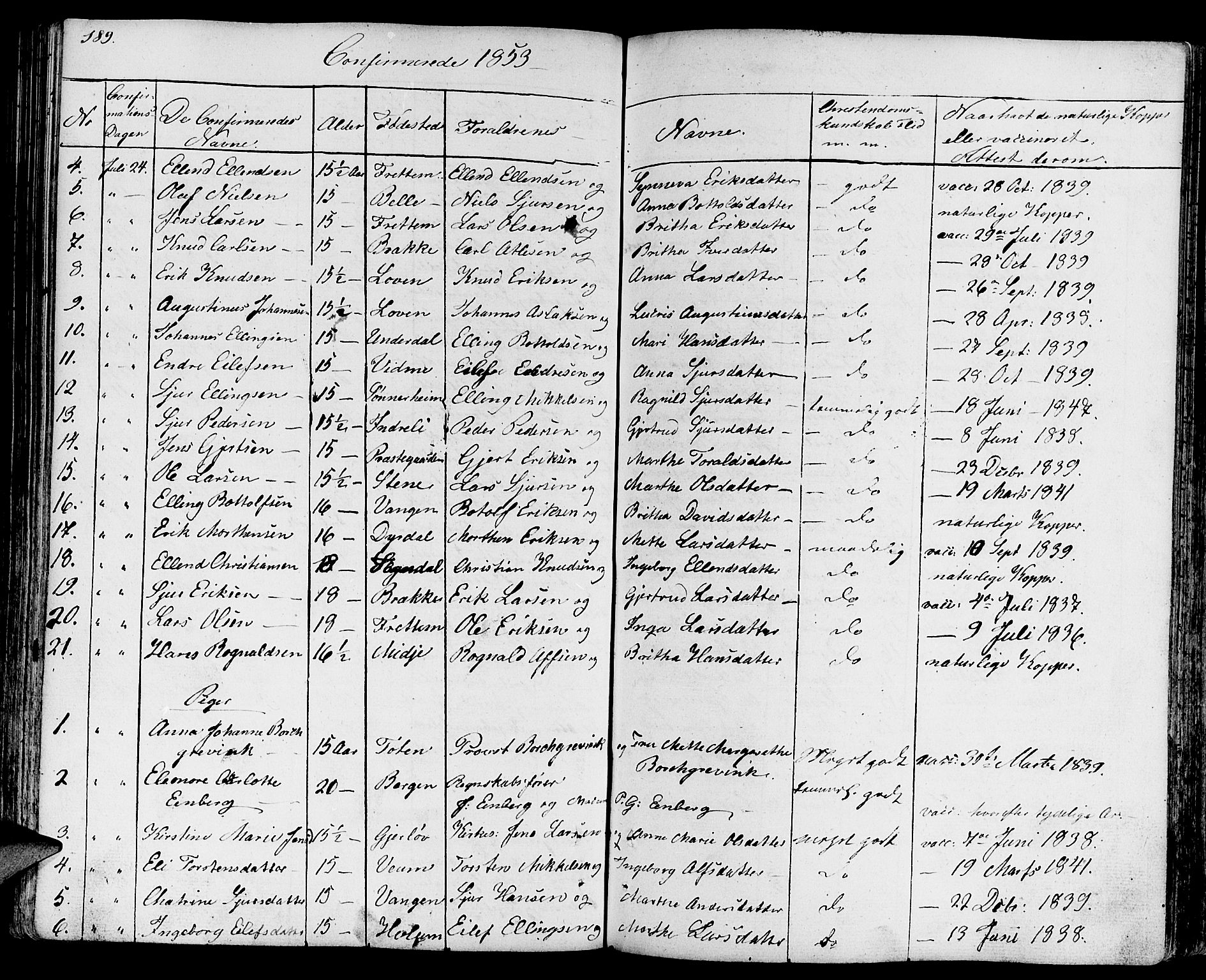 Aurland sokneprestembete, SAB/A-99937/H/Ha/Haa/L0006: Parish register (official) no. A 6, 1821-1859, p. 189