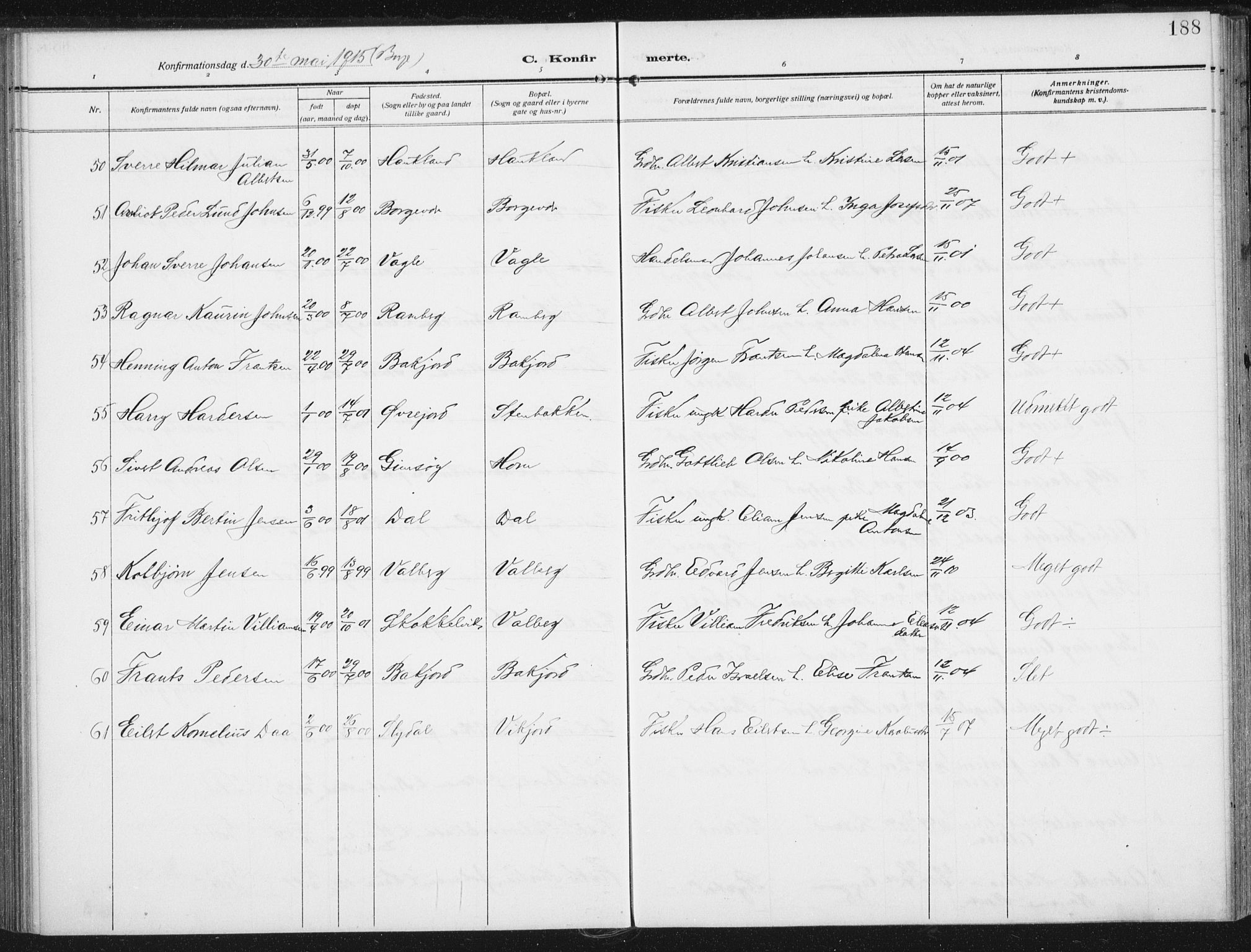 Ministerialprotokoller, klokkerbøker og fødselsregistre - Nordland, AV/SAT-A-1459/880/L1135: Parish register (official) no. 880A09, 1908-1919, p. 188