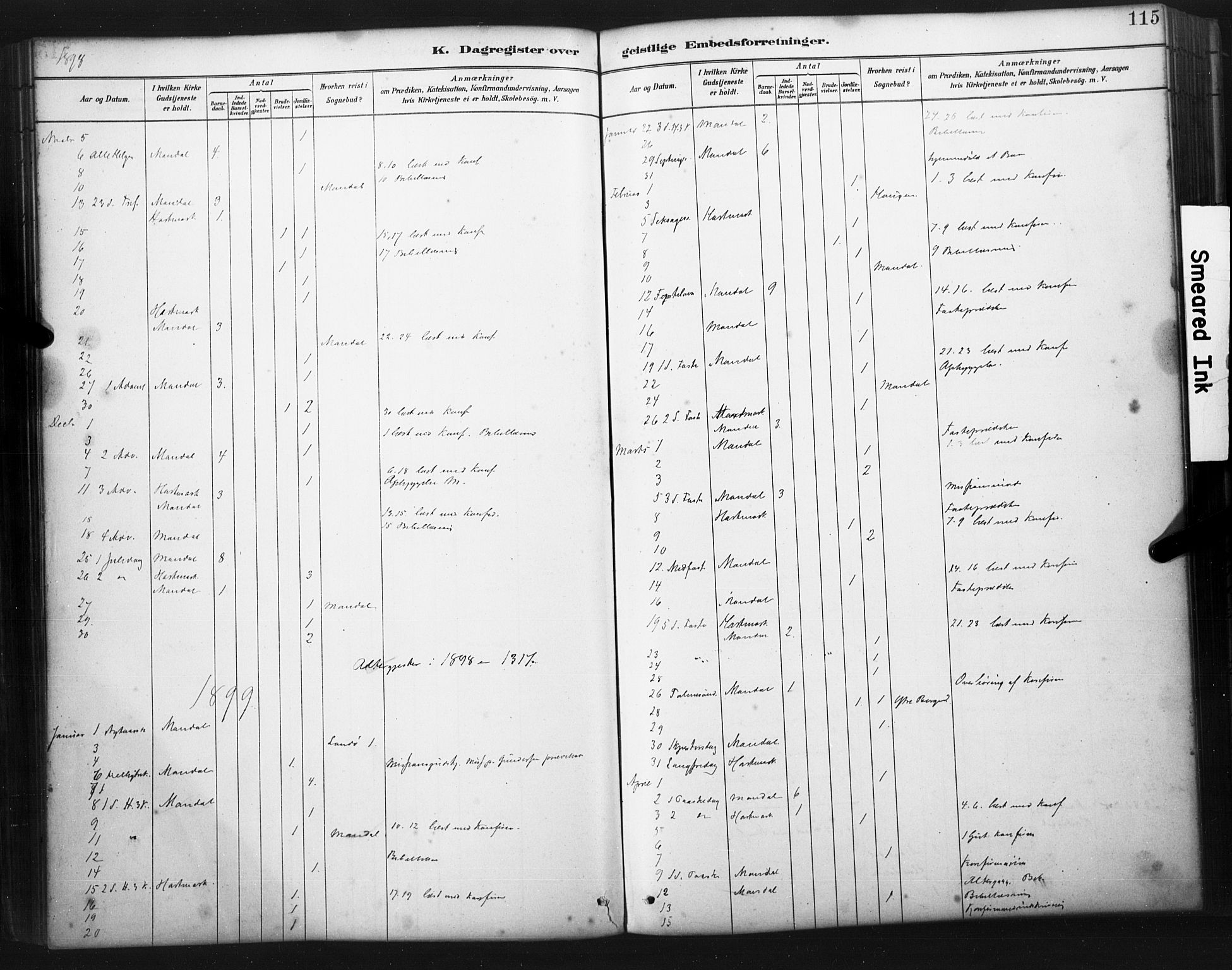 Mandal sokneprestkontor, AV/SAK-1111-0030/F/Fa/Faa/L0017: Parish register (official) no. A 17, 1880-1926, p. 115