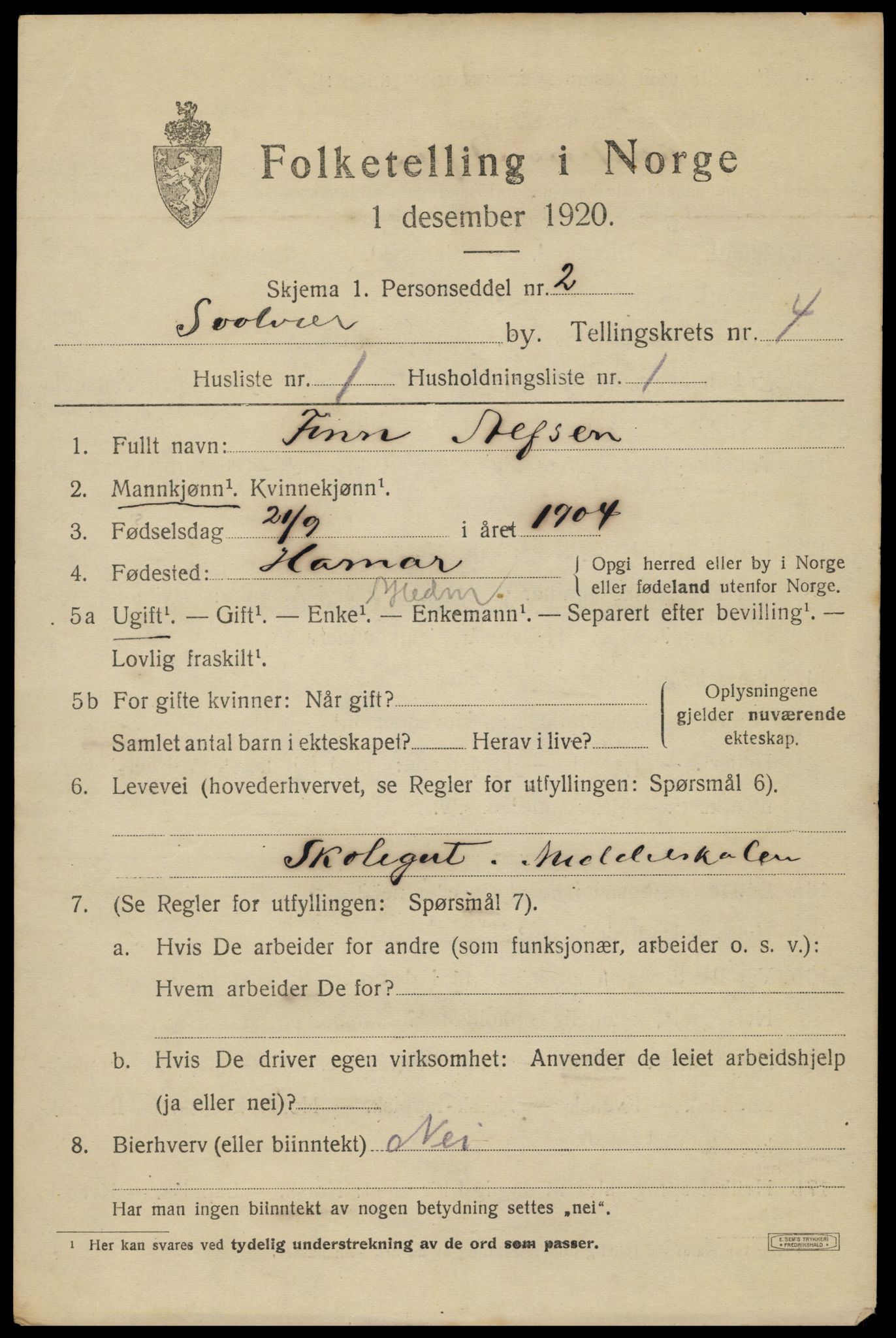 SAT, 1920 census for Svolvær, 1920, p. 5518