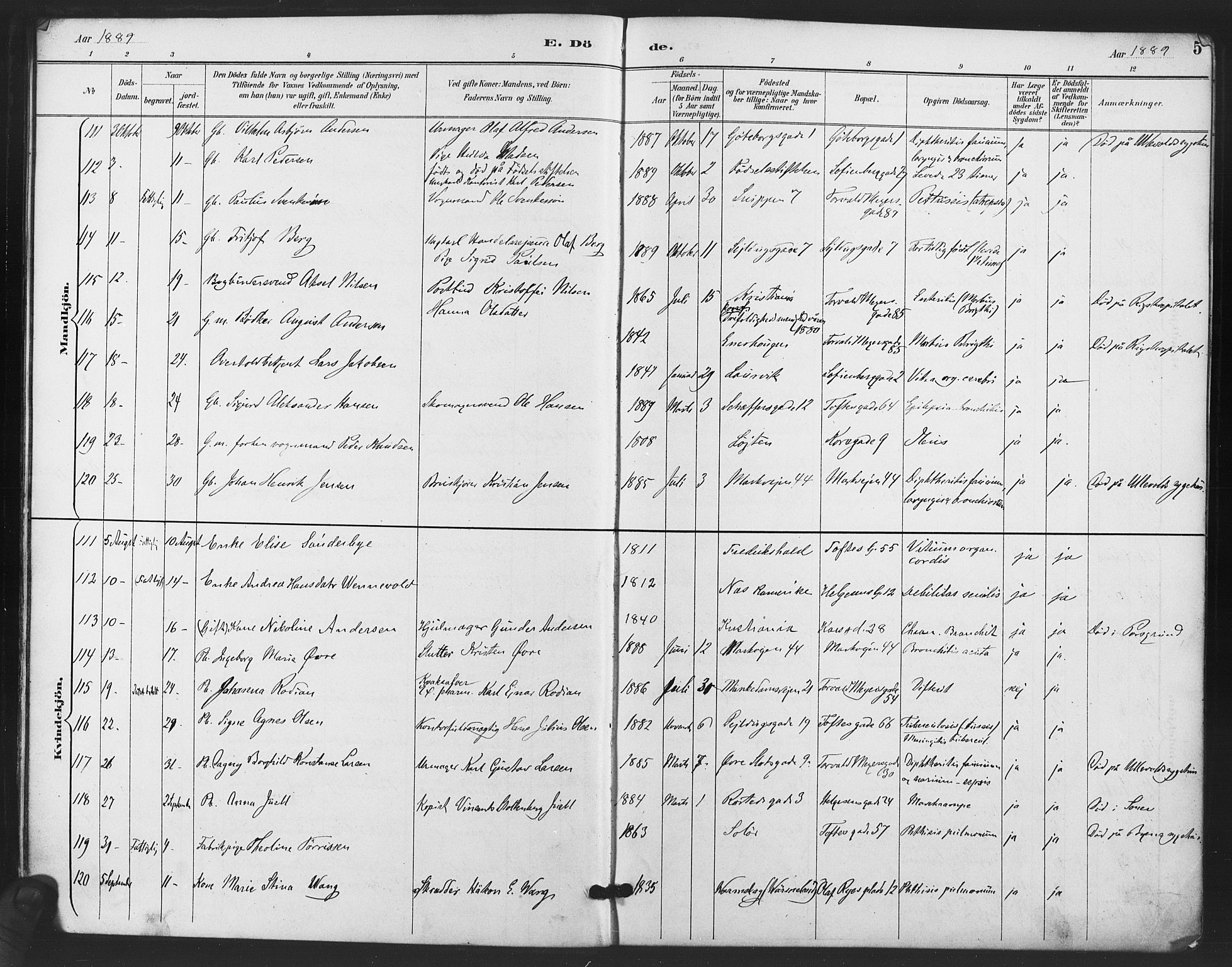 Paulus prestekontor Kirkebøker, SAO/A-10871/F/Fa/L0011: Parish register (official) no. 11, 1889-1897, p. 5
