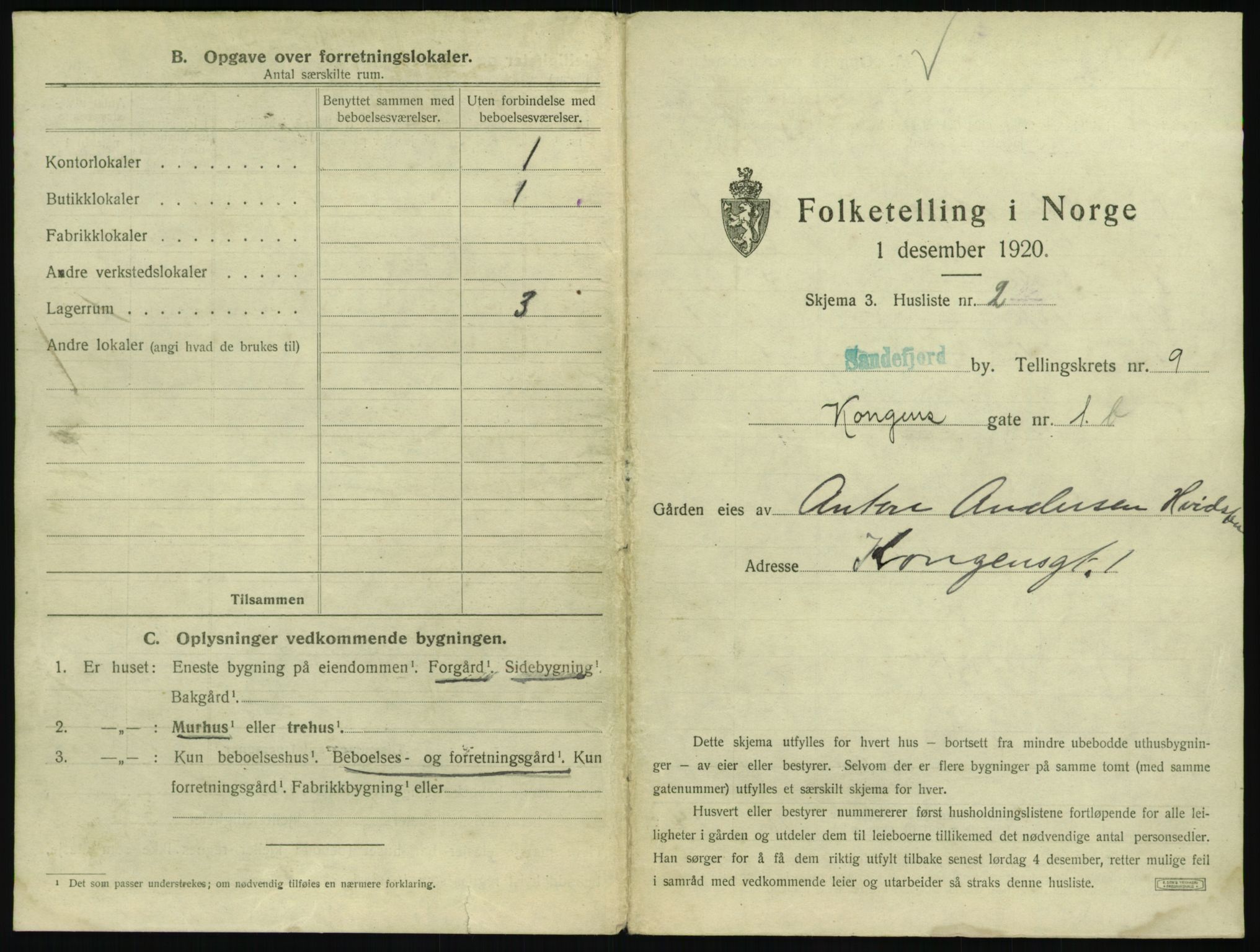 SAKO, 1920 census for Sandefjord, 1920, p. 1012