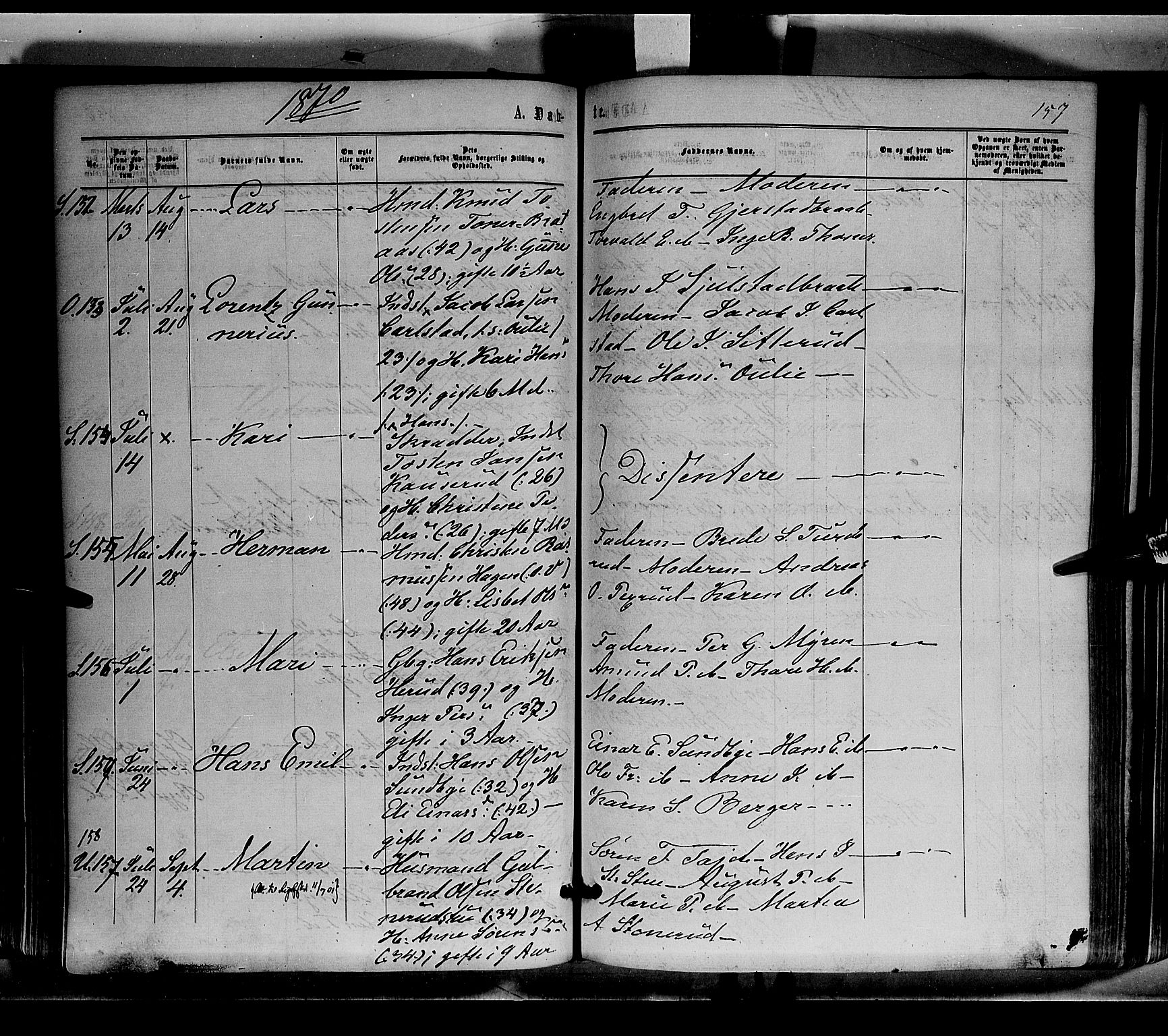 Sør-Odal prestekontor, SAH/PREST-030/H/Ha/Haa/L0003: Parish register (official) no. 3, 1864-1870, p. 157