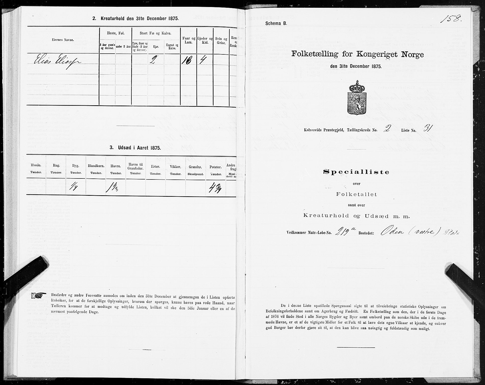 SAT, 1875 census for 1752P Kolvereid, 1875, p. 1158