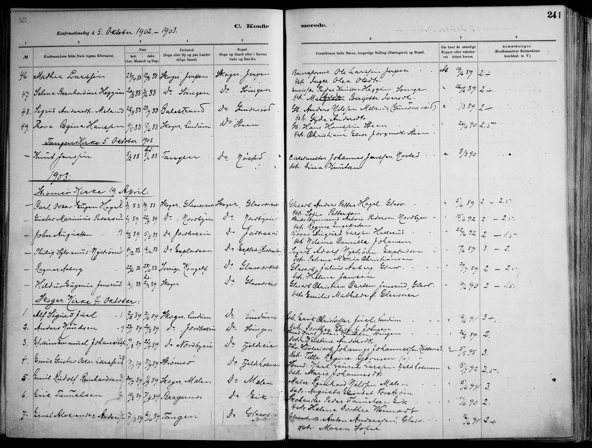 Skoger kirkebøker, AV/SAKO-A-59/F/Fa/L0006: Parish register (official) no. I 6, 1885-1910, p. 241