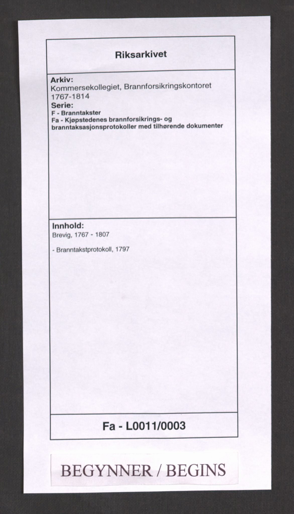 Kommersekollegiet, Brannforsikringskontoret 1767-1814, RA/EA-5458/F/Fa/L0011/0003: Brevik / Branntakstprotokoll, 1797