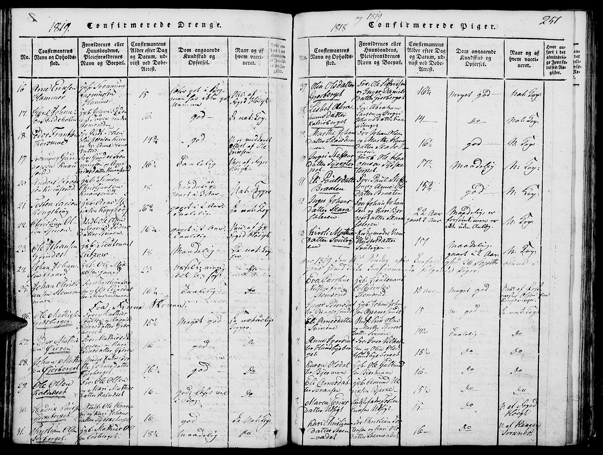 Grue prestekontor, SAH/PREST-036/H/Ha/Hab/L0002: Parish register (copy) no. 2, 1815-1841, p. 251