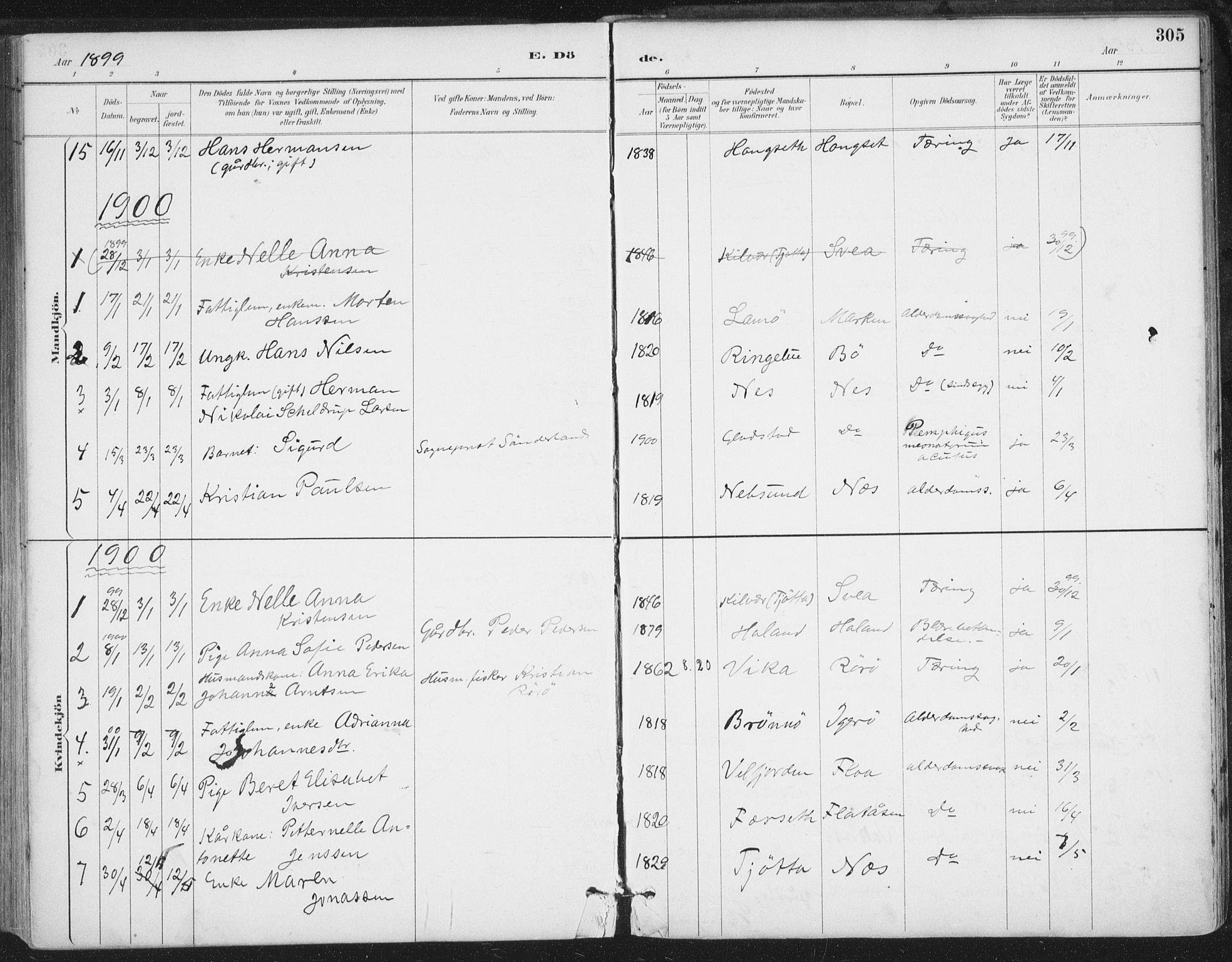 Ministerialprotokoller, klokkerbøker og fødselsregistre - Nordland, AV/SAT-A-1459/816/L0244: Parish register (official) no. 816A10, 1886-1903, p. 305