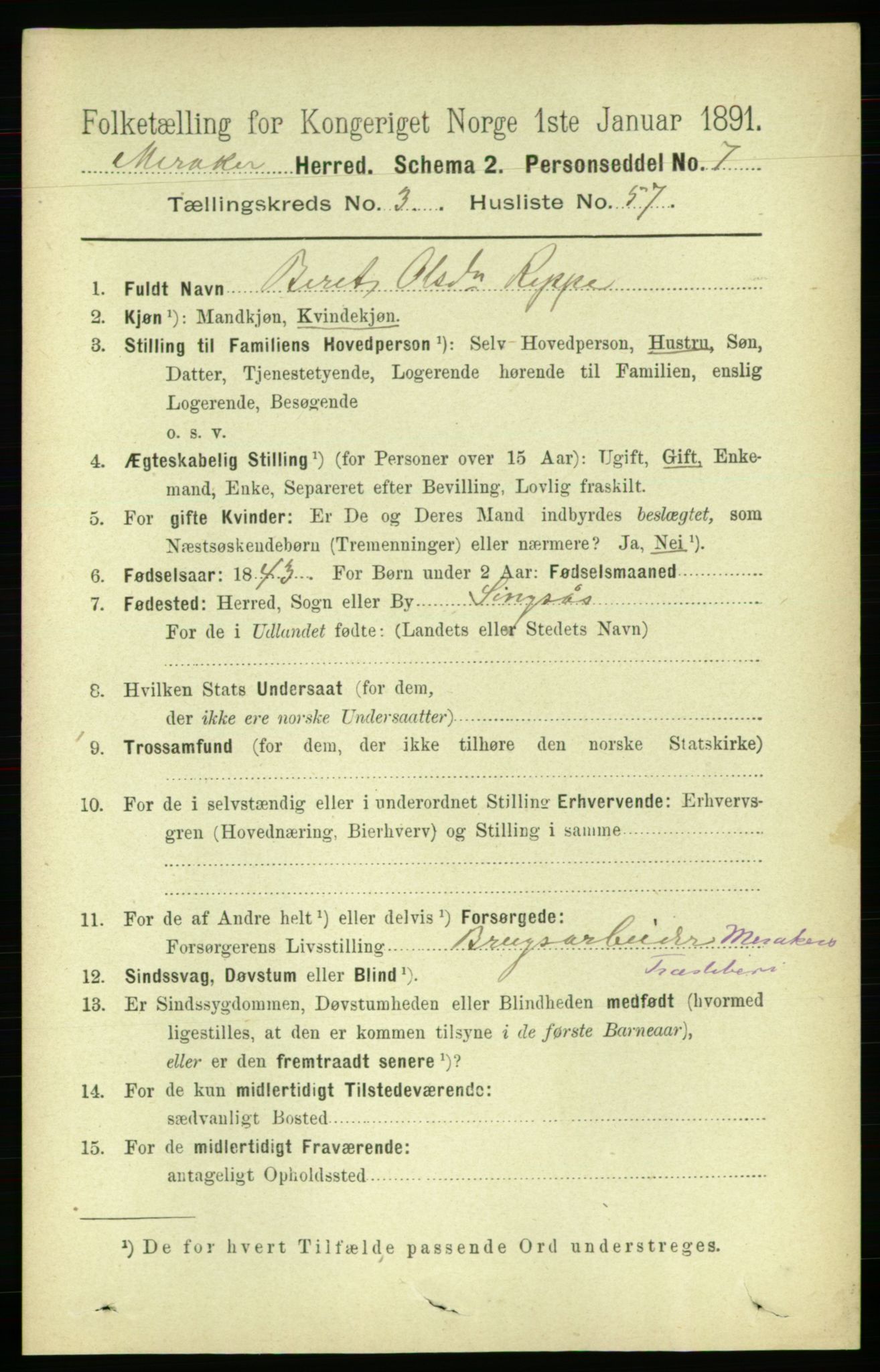 RA, 1891 census for 1711 Meråker, 1891, p. 1559