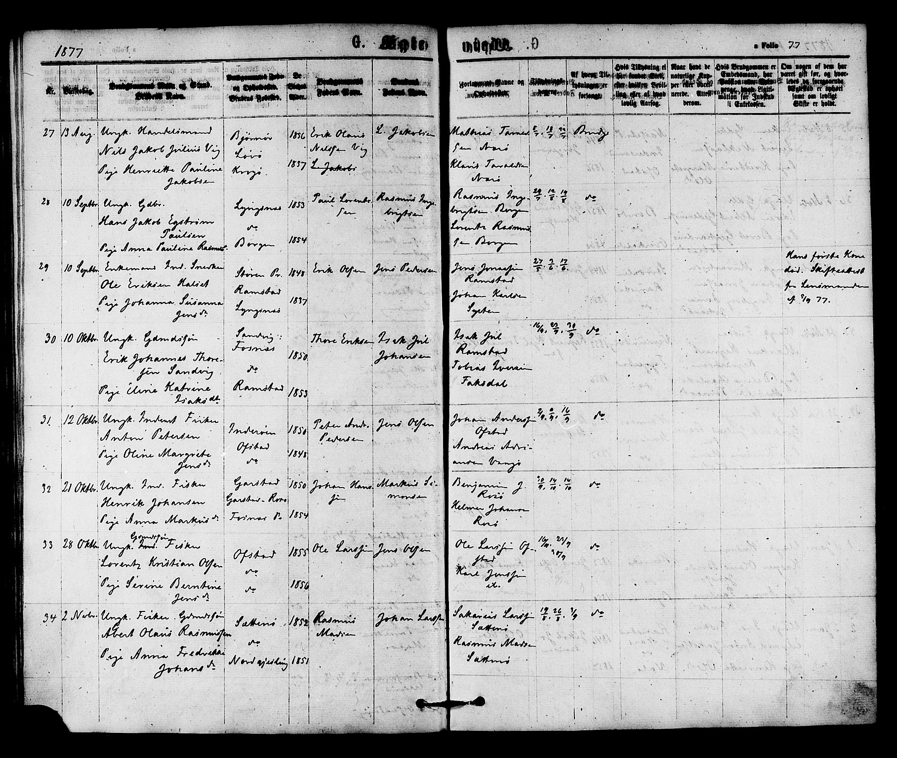 Ministerialprotokoller, klokkerbøker og fødselsregistre - Nord-Trøndelag, AV/SAT-A-1458/784/L0671: Parish register (official) no. 784A06, 1876-1879, p. 77